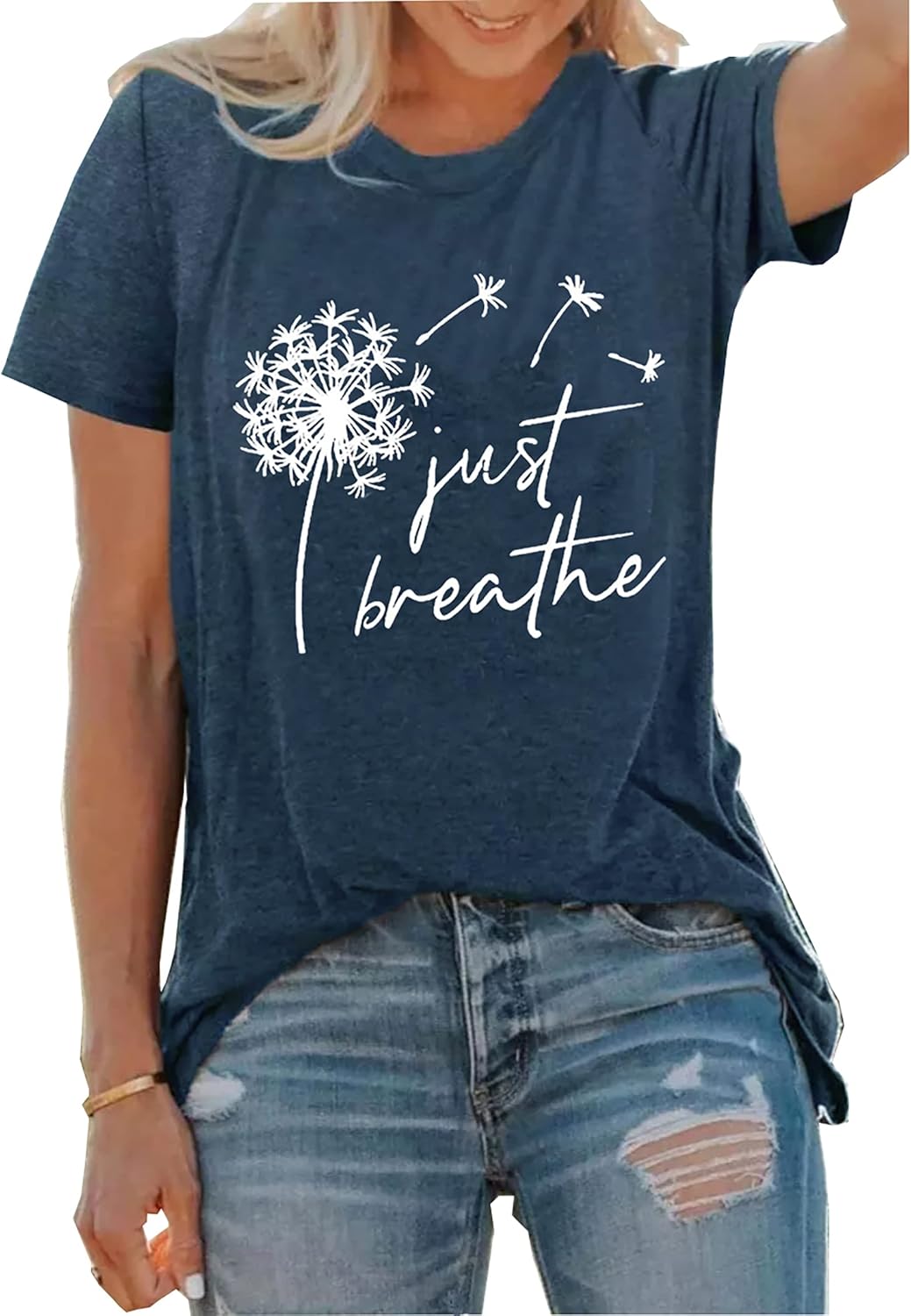 Just Breathe Dandelion T-Shirt for Women Dandelion Graphic Tees Short Sleeve Christian Shirts Tops