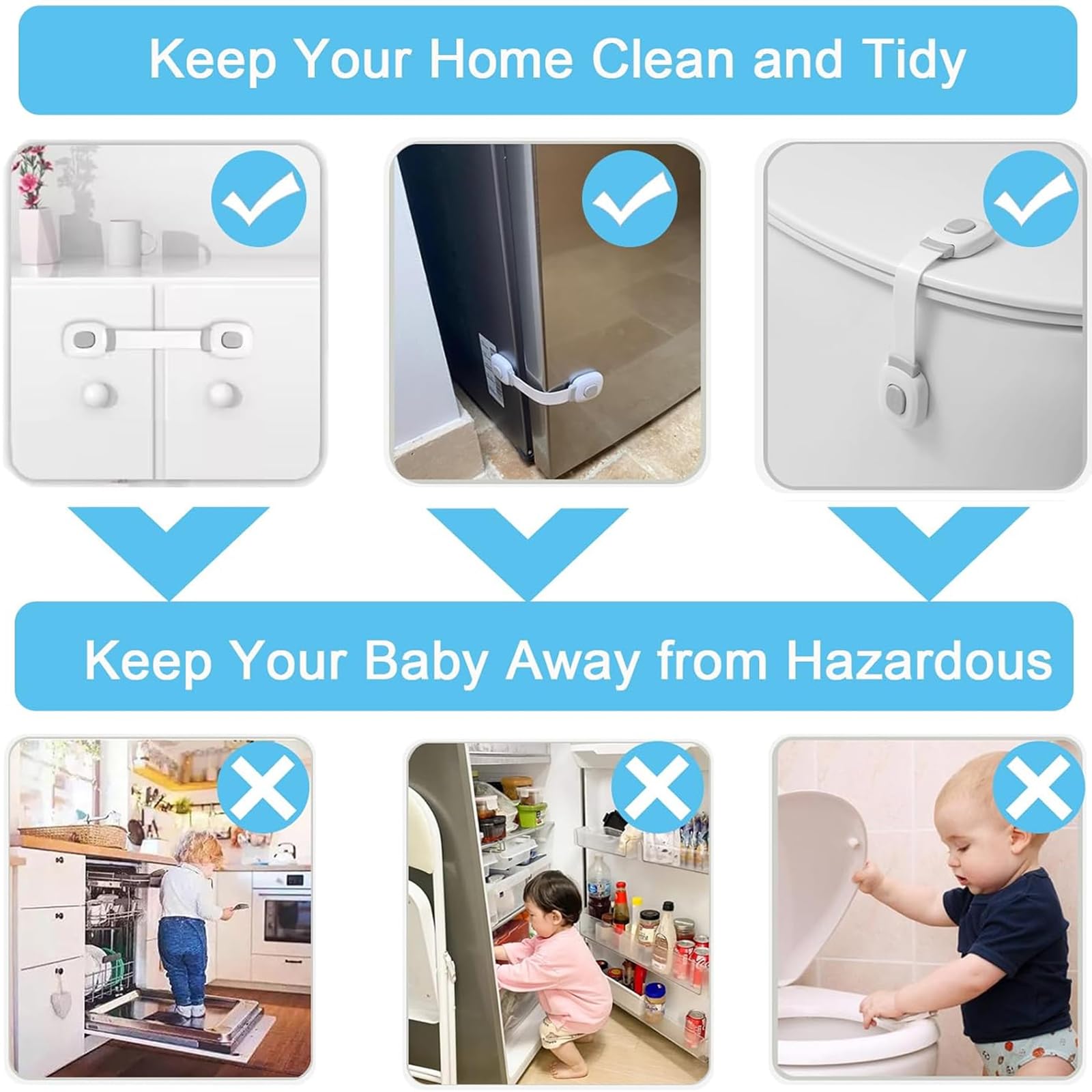 Fursafe&Q Cerraduras de gabinete de bebé, a prueba de gabinete de seguridad para niños, cerraduras adhesivas para cajones, nevera, hornos, puertas, inodoros, sin taladro, multiusos para muebles,