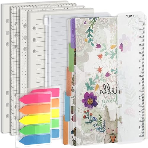 Kit de inserción de planificador A6, plomo de papel para carpeta de 6 anillas, cuaderno de líneas de puntos en blanco para 80 hojas, 160 páginas,