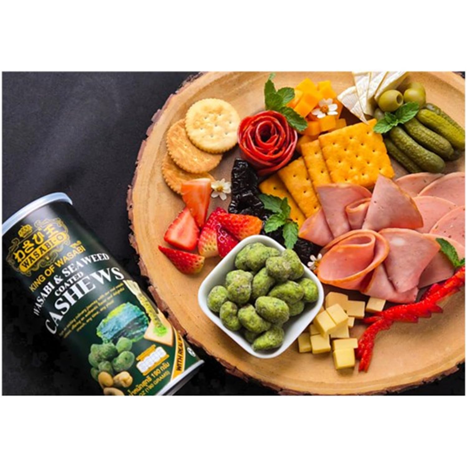 WASABI-O Seetang & echter Wasabi Cashewnüsse – Knuspriger Gourmet Snack mit Nori & Wasabi Paste, geröstete Premium Cashewkerne, asiatische Snacks, würzig & gesund, 190 g