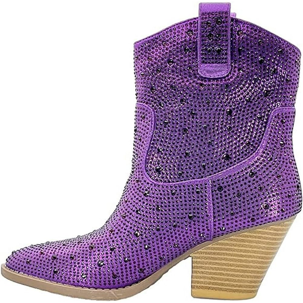 Forever Womens Rhinestone Block Heel Ankle Boots