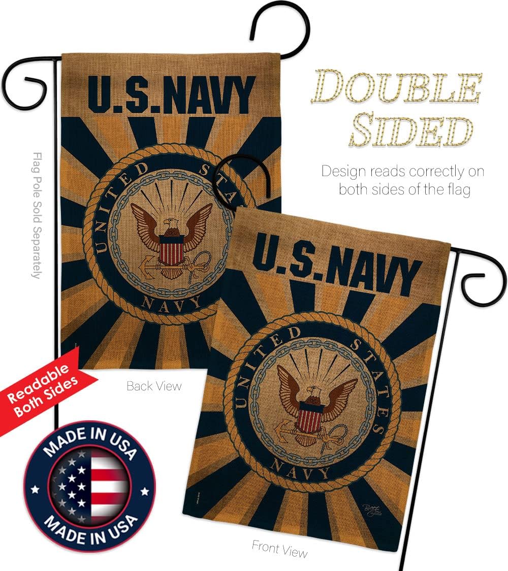 Breeze Decor Navy Burlap Garden Flag - Armed Forces USN Seabee United State American Military Veteran Retire Official - House Decoration Banner Small Yard Gift Double-Sided Made in USA 13 X 18.5