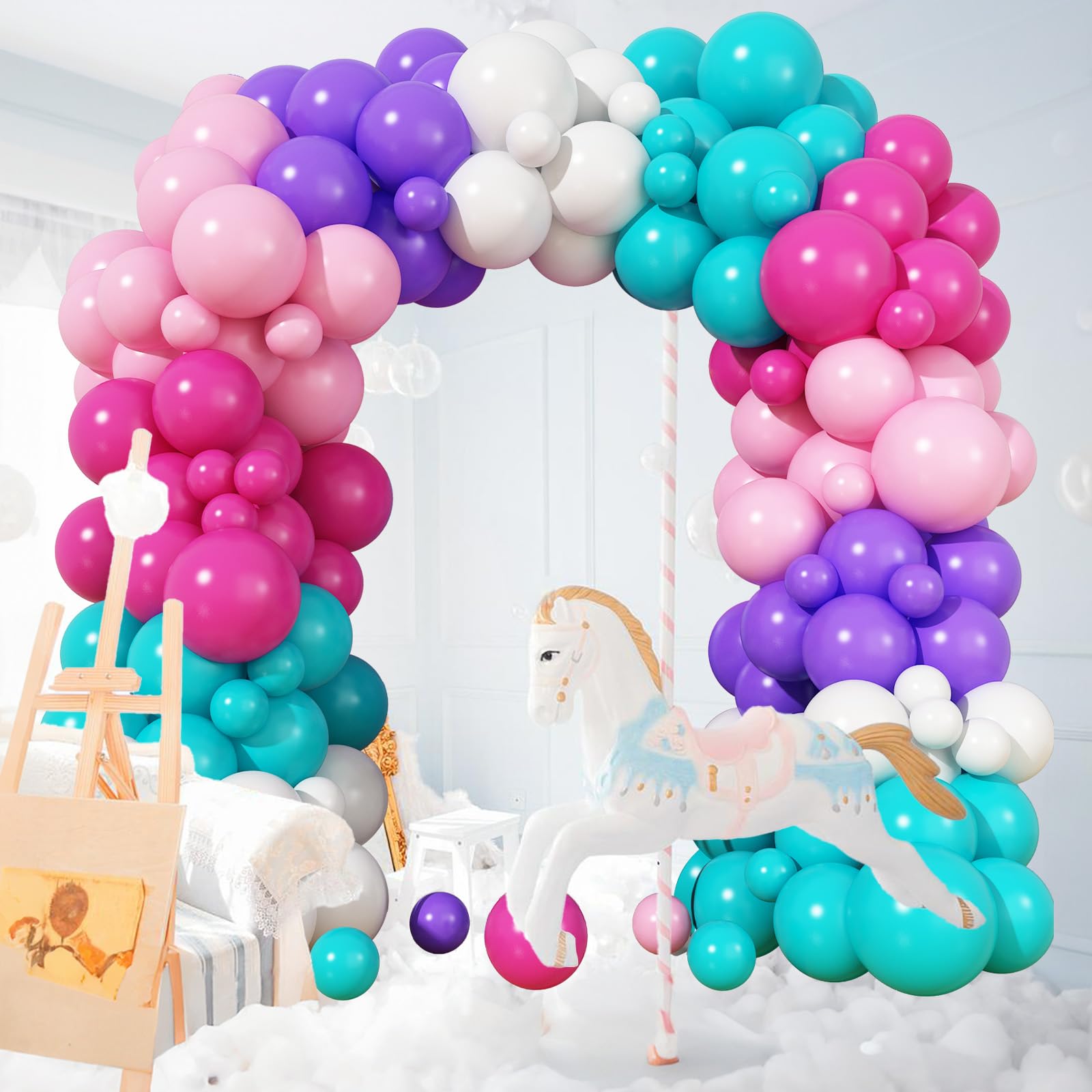 HILAVO Rosa Lila Türkis Weiß Luftballon Girlande 130 Stück Pastell Pink Lila Türkis Party Latex Ballons Girlande für Mädchen Meerjungfrau Geburtstag Hochzeit Anime Babyparty Geburtstag Party Deko