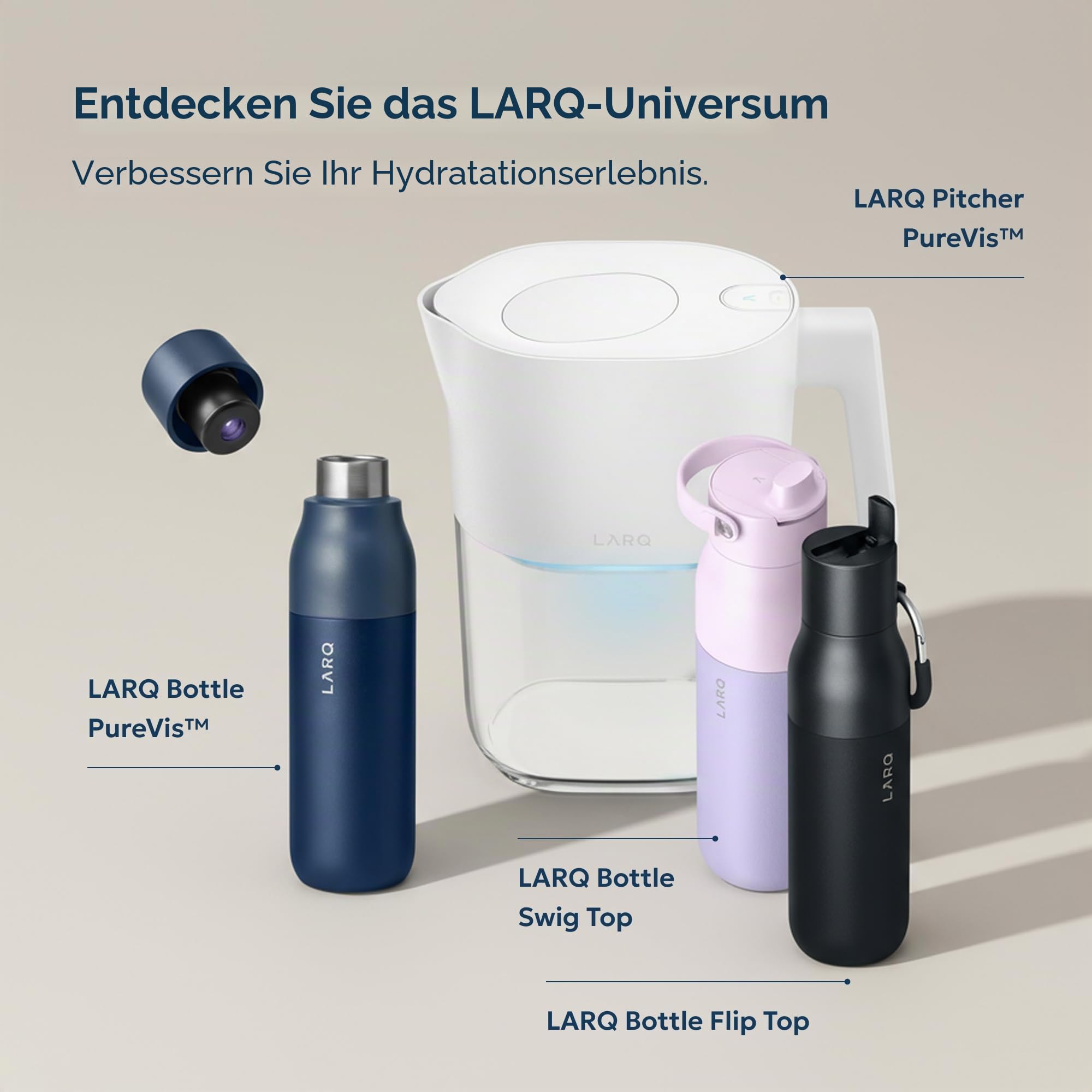 LARQ Twist Top 740ml – Isolierte Edelstahl-Trinkflasche | Thermoskanne, BPA-frei | Wiederverwendbare Wasserflasche für Camping, Büro und Reisen | Hält Getränke kalt und heiß, Obsidian Black
