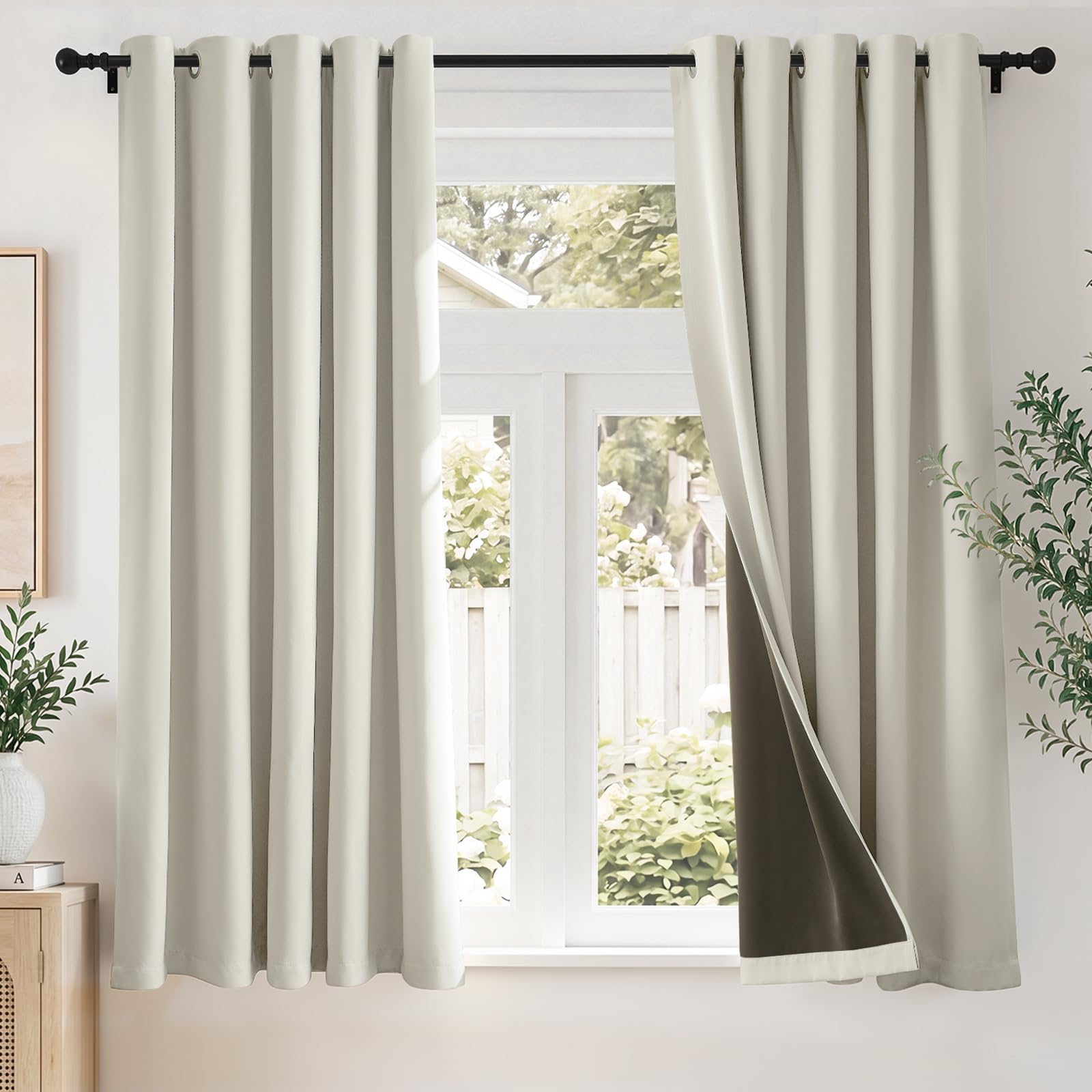 TOPICK Total Blackout Curtains Bedroom, High-density, W66xL54, Cream White