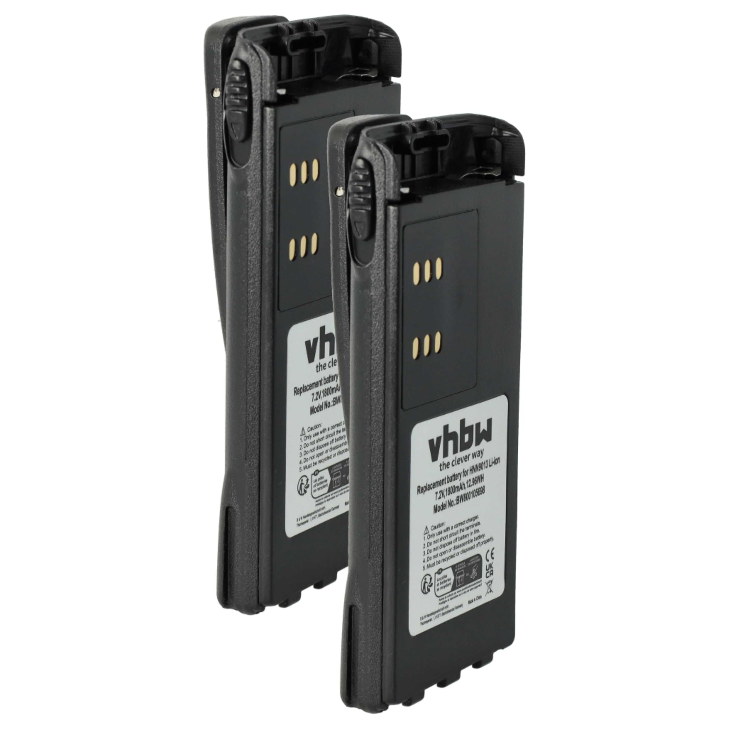 vhbw 2x batteria compatibile con Motorola GP339, GP540, GP340, GP360, GP380 radio (1800mAh, 7,2V, Li-Ion) + clip