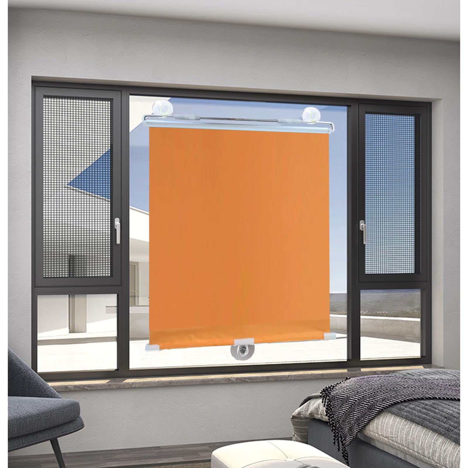 DECAKE Suction Cup Roller Blinds, Blackout Shades for Windows, Retractable Sunshade Roll Up 35x125/50x125/60x125cm Curtains, Temporary Privacy Blinds,Orange-68x125cm(26.8 * 49.2in)