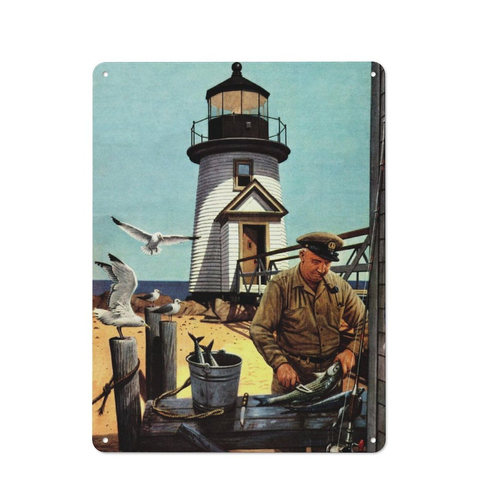Junmoney Fisherman Vintage Metal Plaque 40X30cm For Man Cave Or Games Room, For An Autumn Update To Man Cave And Games Room