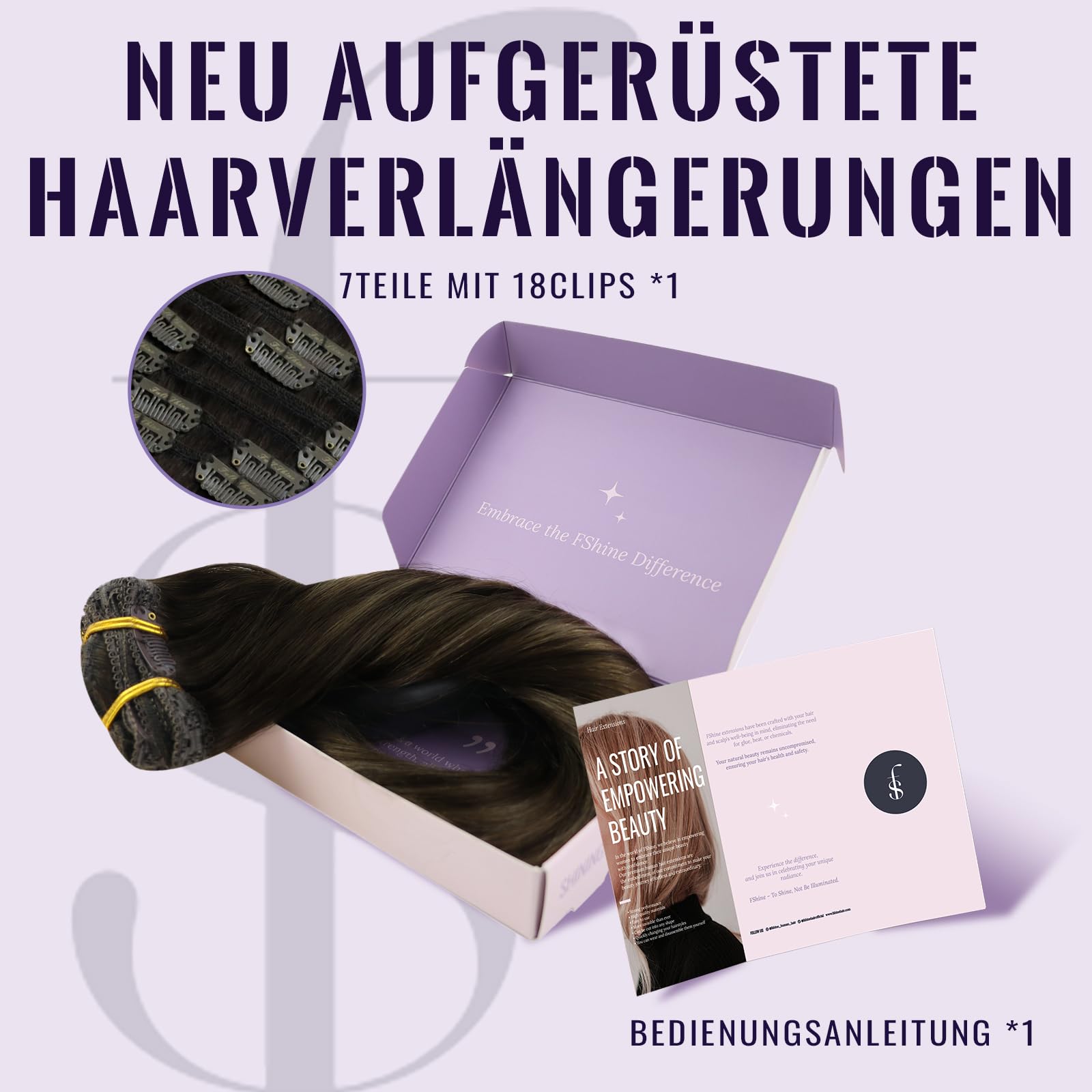 Clip in Extensions Echthaar, 50 cm, 7 Stücke 120 g, Balayage Dunkelbraun bis Kastanienbraun, Für den Alltag geeignet, Extensions Clip in Echthaar, Farbe 2 8 2