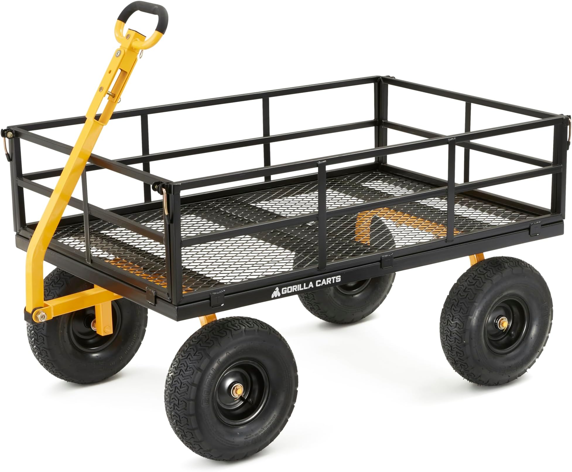 Gorilla Carts GOR1400-COM Steel Utility Garden Cart, Heavy-Duty Convertible 2-in-1 Handle and Removable Sides, 12 cu ft, 1400 lb Capacity, Black