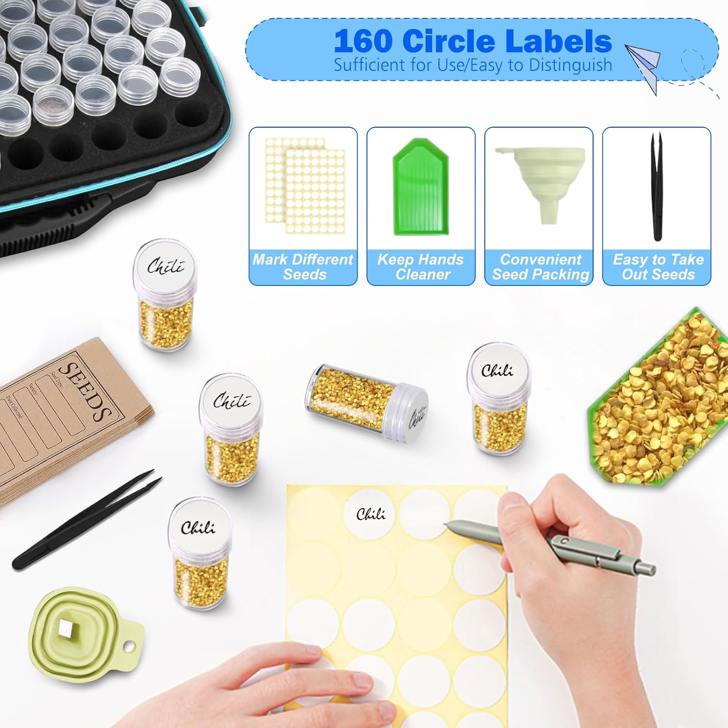 Seed Storage Organizer Box with 120 Slots, Airtight Seed Saver Kit with Plastic Bottles, 25 Seed Envelopes, Funnel & Tweezers, Moisture-Proof Seed Bank for Vegetable, Flower & Heirloom Seeds