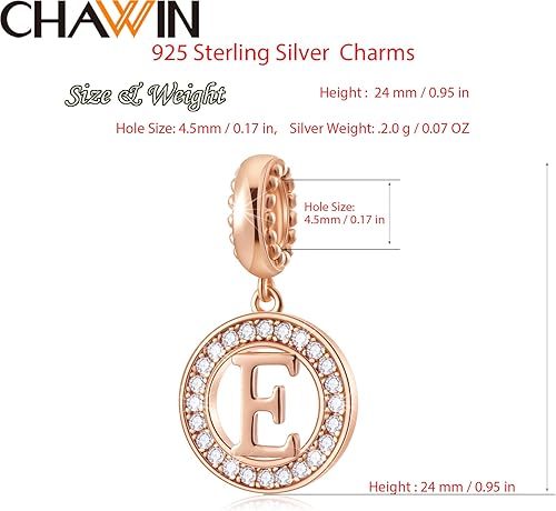 Miniatura 2 de CHAWIN Abalorio de letra inicial de la A a la Z, dije del alfabeto, oro rosa, auténticos dijes de plata de ley 925 para pulseras Pandora, collar,