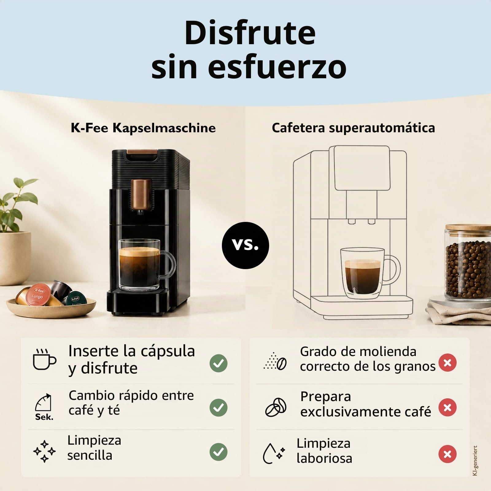 K-fee ONE Máquina de cápsulas para café, té y cacao, cafetera compacta, calentamiento rápido, depósito de agua de 0,8 L, 19 bar, cobre negro, ganador de la prueba Stiftung Warentest 2023 | ALDI EXPRESSI compatible | Ganador de la prueba Stiftung Warentest