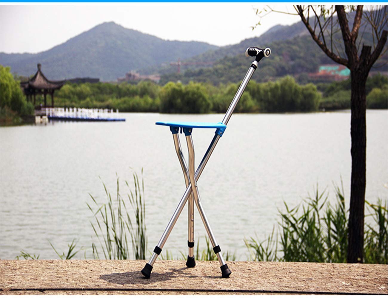 Asiento plegable para bastón con luz LED, altura ajustable para ancianos, silla ligera de bastón para personas mayores con discapacidades, muleta portátil para viajes al aire libre y descanso