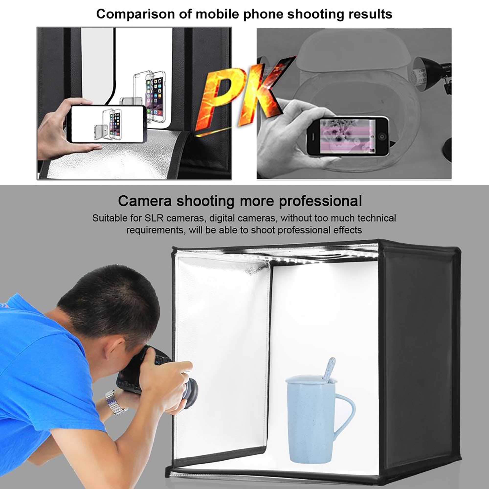 ELLENNE STUDIO SET FOTOGRAFICO GRANDE 40 CM LIGHT BOX ILLUMIN LED 6 SFONDI | STUDIO SET FOTOGRAFICO GRANDE 40 CM LIGHT BOX CON ILLUMIN. LED 6 SFONDI PORTATILE