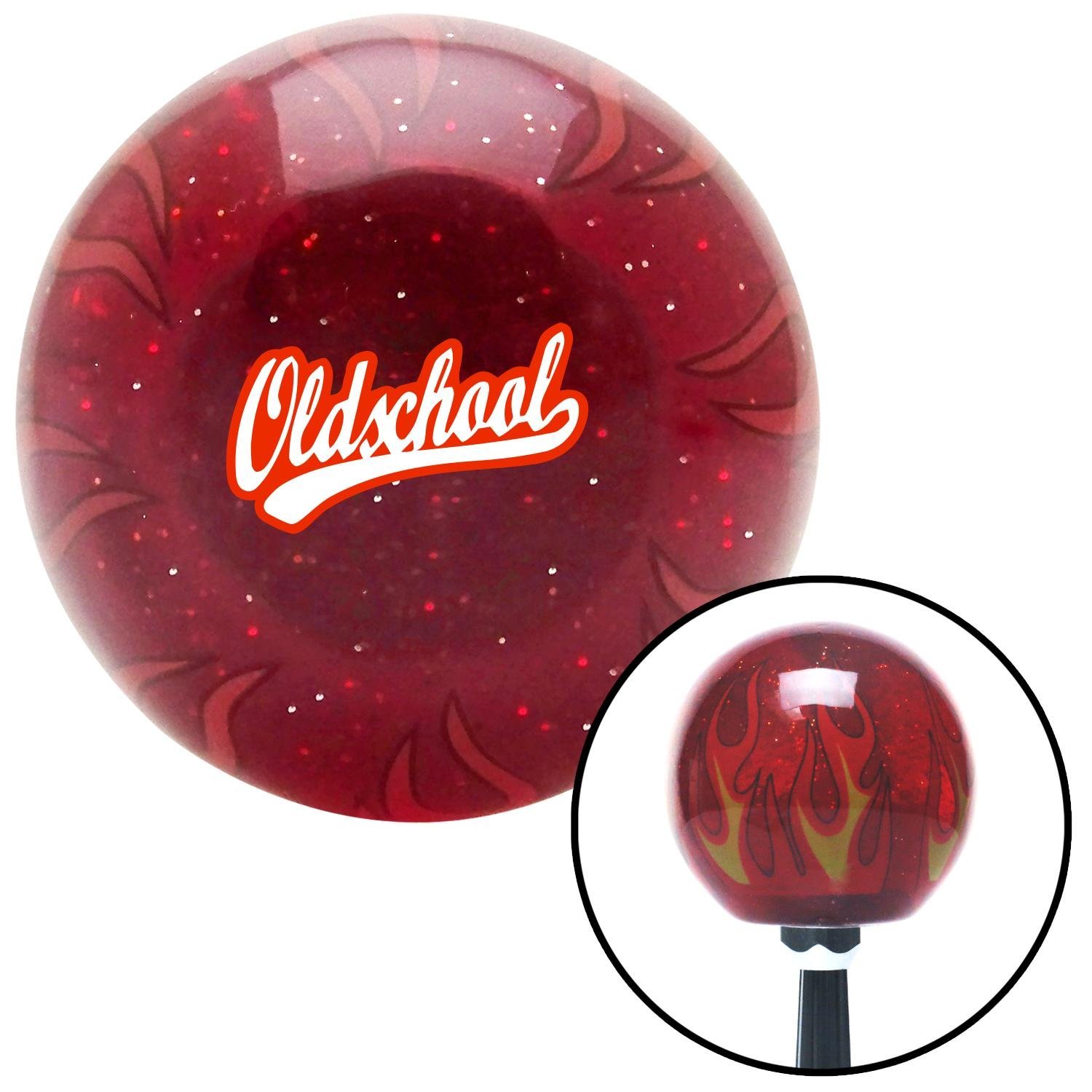 American Shifter 243635 Red Flame Metal Flake Shift Knob with M16 x 1.5 Insert (Red Oldschool)