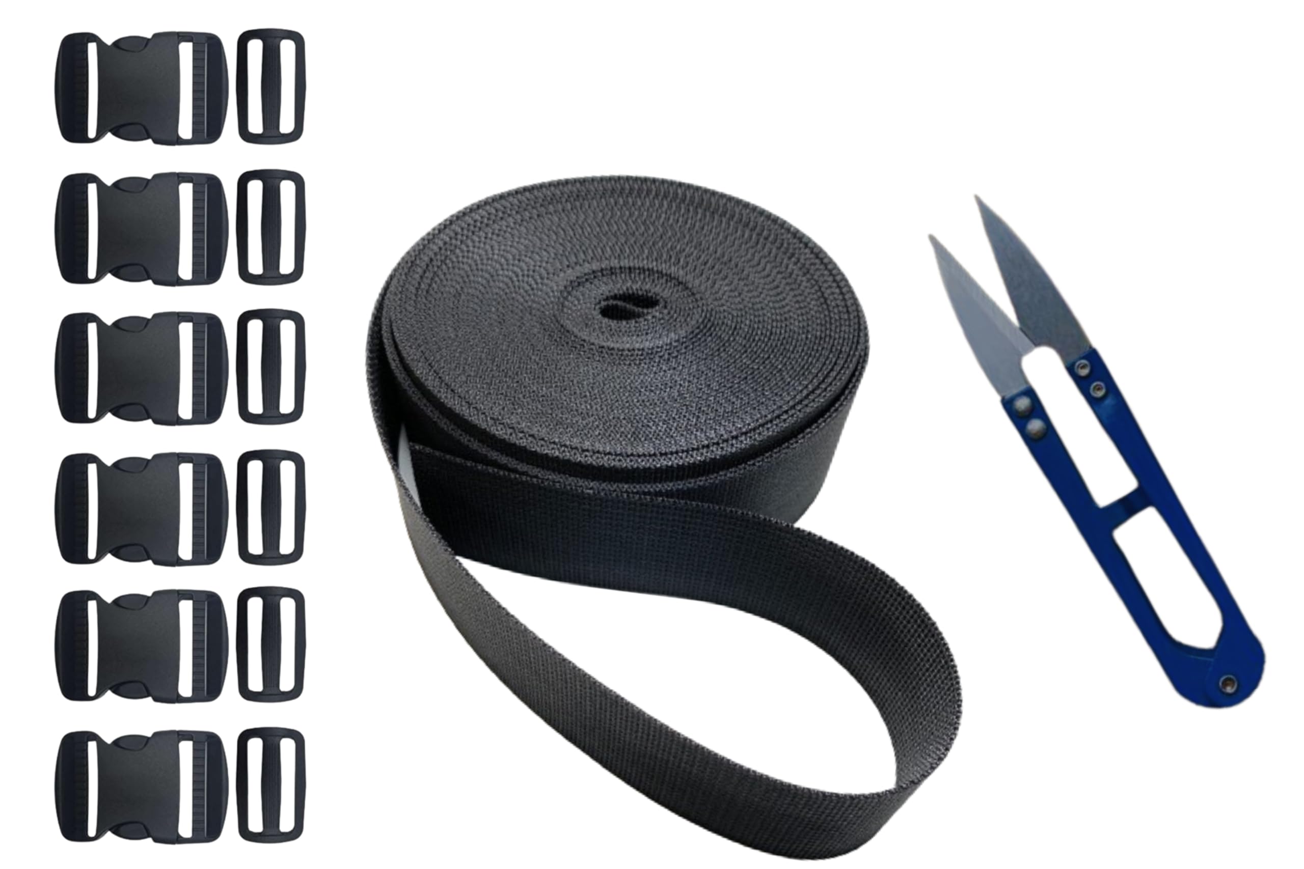 NIHSPRUHAY Nylon Webbing Strap 10meter roll with 6 Buckles, 6 Adjuster and 1 Thread Cutter for Backpack Repairing, Luggage Fastening Strap, Pet Collar Making, Hiking and More (Black) (1 inch)-picture-43
