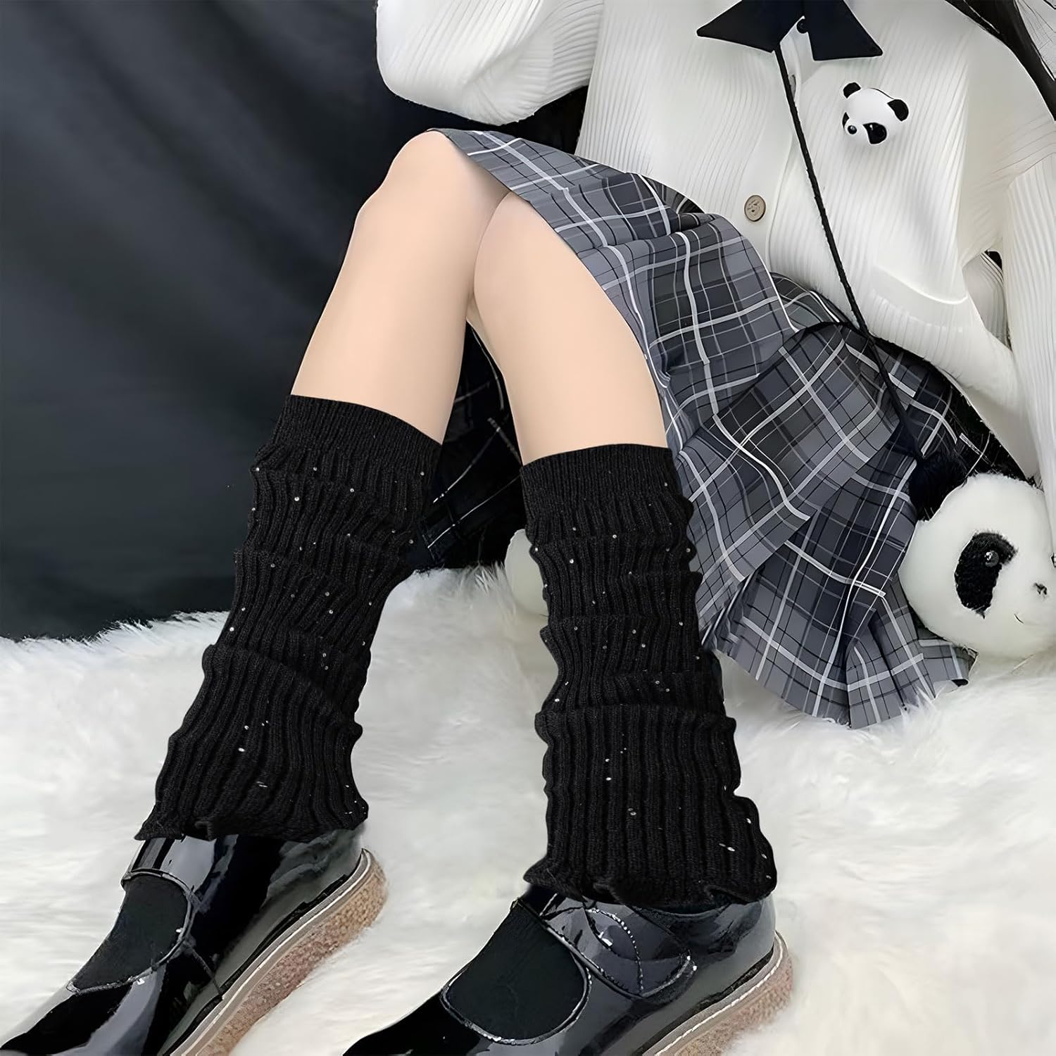 2 Pairs Cute Ruffle Leg Warmers with Sequin for Women Girls Y2k Kawaii Knit Winter Long Sock Goth Harajuku for Party Yoga - Image 5