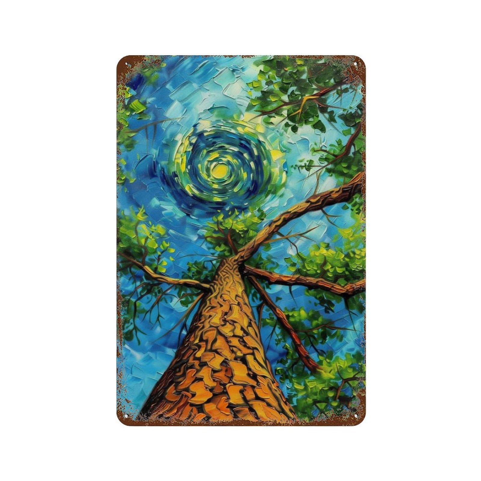 WIHYRTUI Van Gogh Style Twirl Azure Sky Upward Tree Trunk Composition 04 Wall Retro Iron Metal Tin Sign Vintage Art Poster Modern Home Cofffee Club Art Bar Shop Decor Style 30x20cm