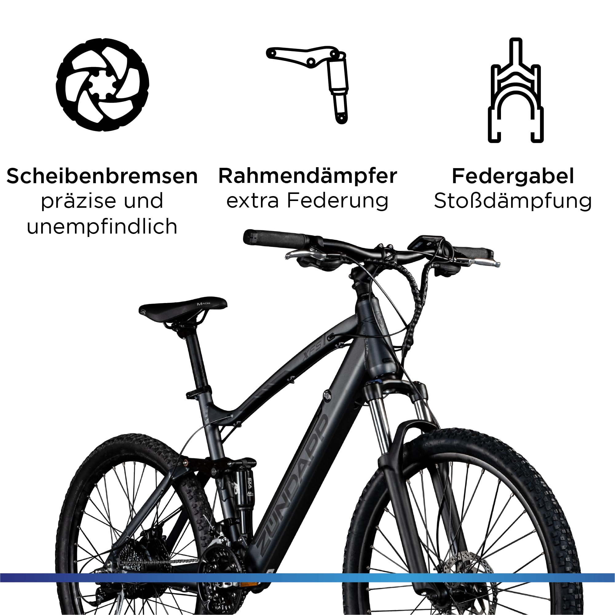ZÜNDAPP XFS Ebike 27,5 Zoll Fully MTB Fahrrad für Damen und Herren 170-190 cm Elektrofahrrad Hinterradmotor 27 Gang Scheibenbremse E Bike 504 Wh Akku