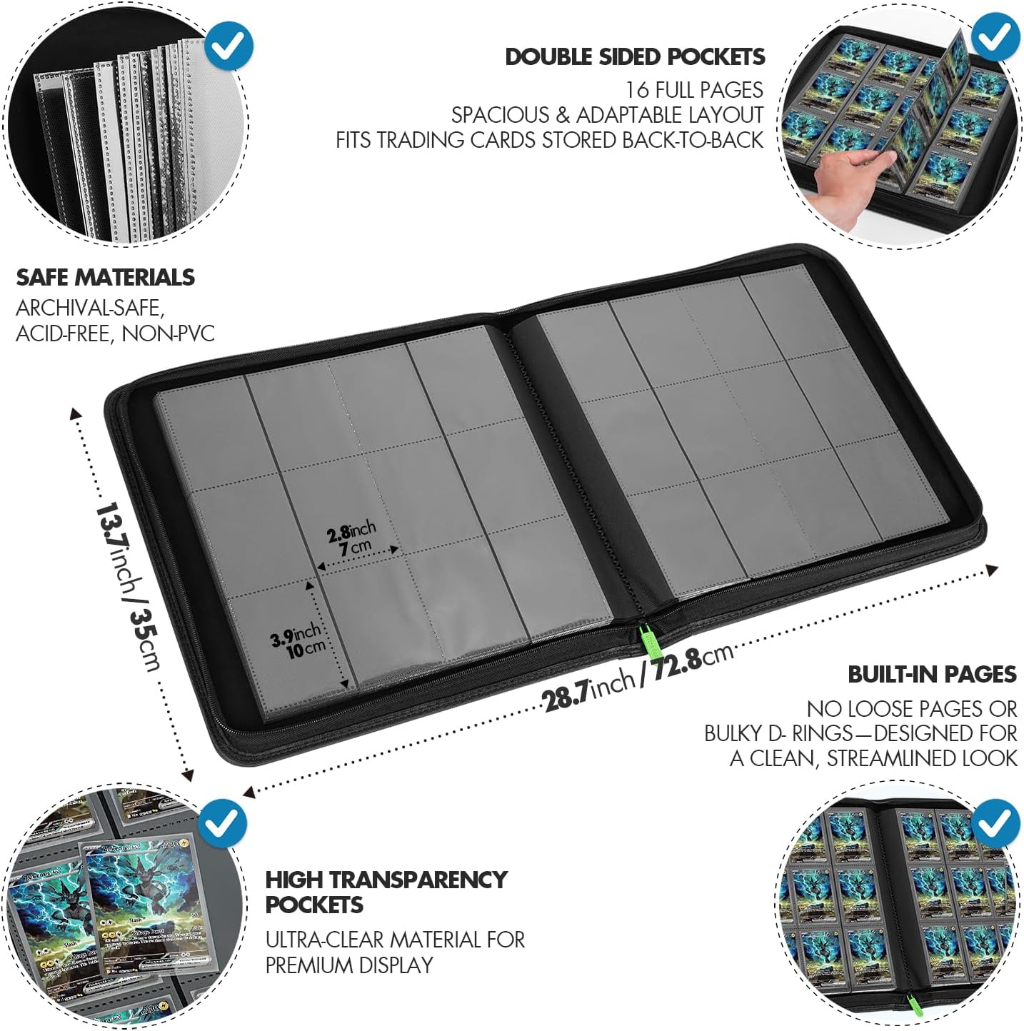 FunGuys Trading Card Binder, 12 Pocket, 720 Side Loading Sports Card Collection Binder for Yugioh, MTG, TCG