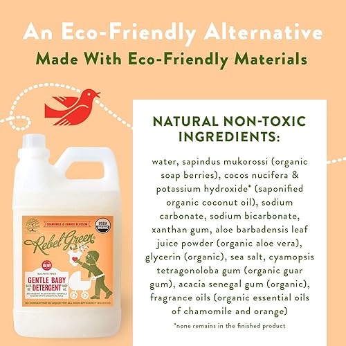 Miniatura 5 de Rebel Green Detergente natural para ropa de bebé, jabón líquido orgánico e hipoalergénico certificado para bebés y bebés con piel sensible - 64