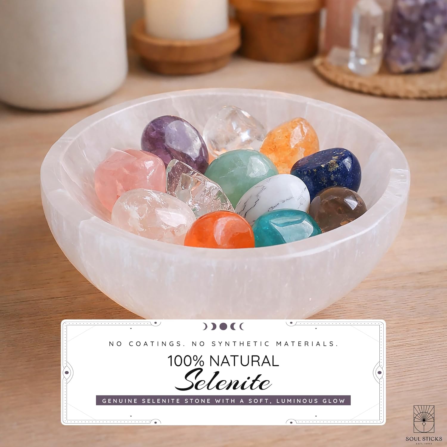 Soul Sticks Selenite Crystal Bowls for Smudging, Healing, Recharging Crystals | Pure Selenite Smudge Bowl & Crystal Charging Station Ethically Sourced in Morocco (5 Inch (Pack of 1)