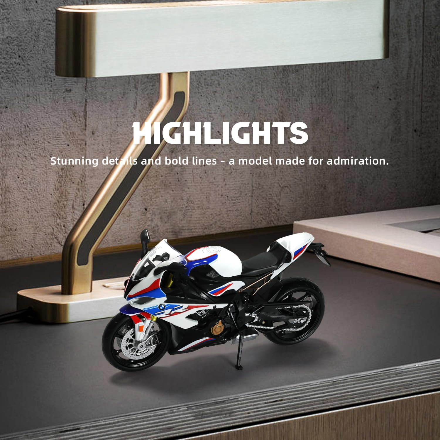 Modèle de Moto 1:12 - Jouet Compatible pour BMW S1000RR - en métal - avec modèle de Moto en Plastique -Mini Cadeau de Motor prêt à l'emploi pour Adultes (Blanc)