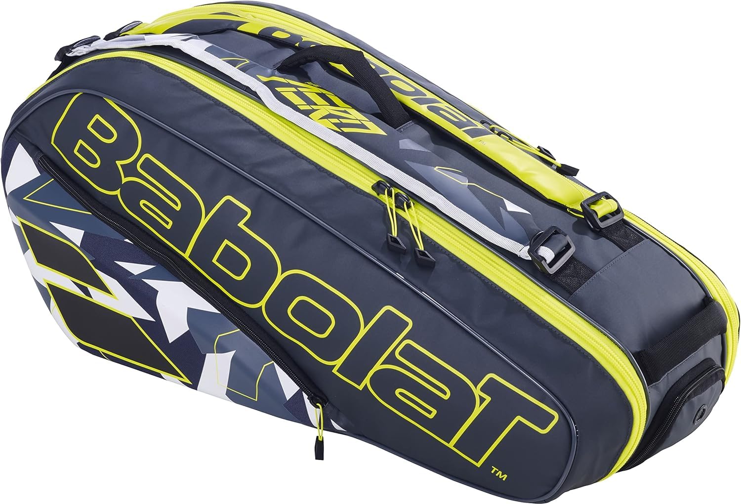 Babolat Pure Aero Racquet Holder x6 Tennis Bag (Grey/Yellow/White) with Optional Accessories