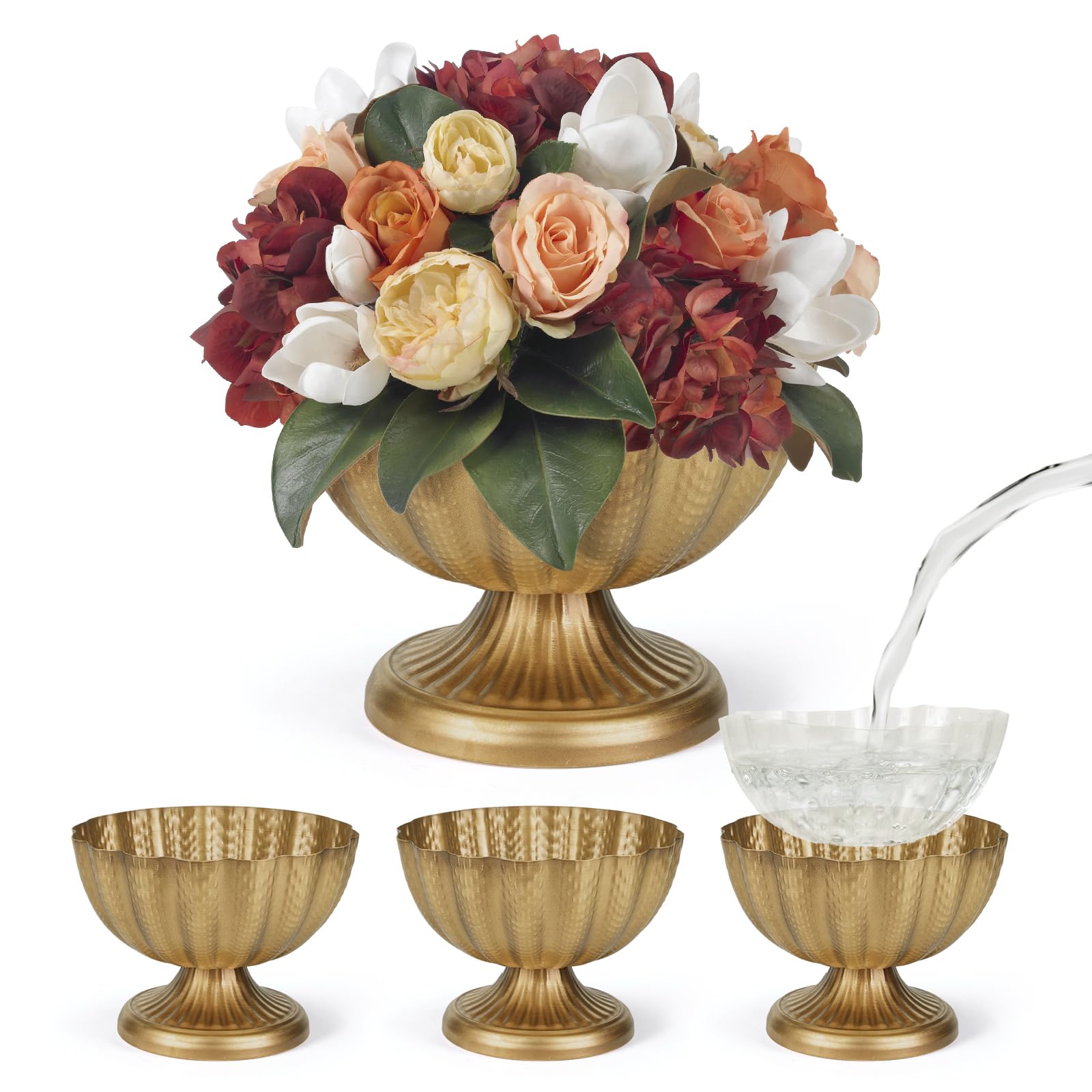 4 Pack Distressed Gold Compote Vases