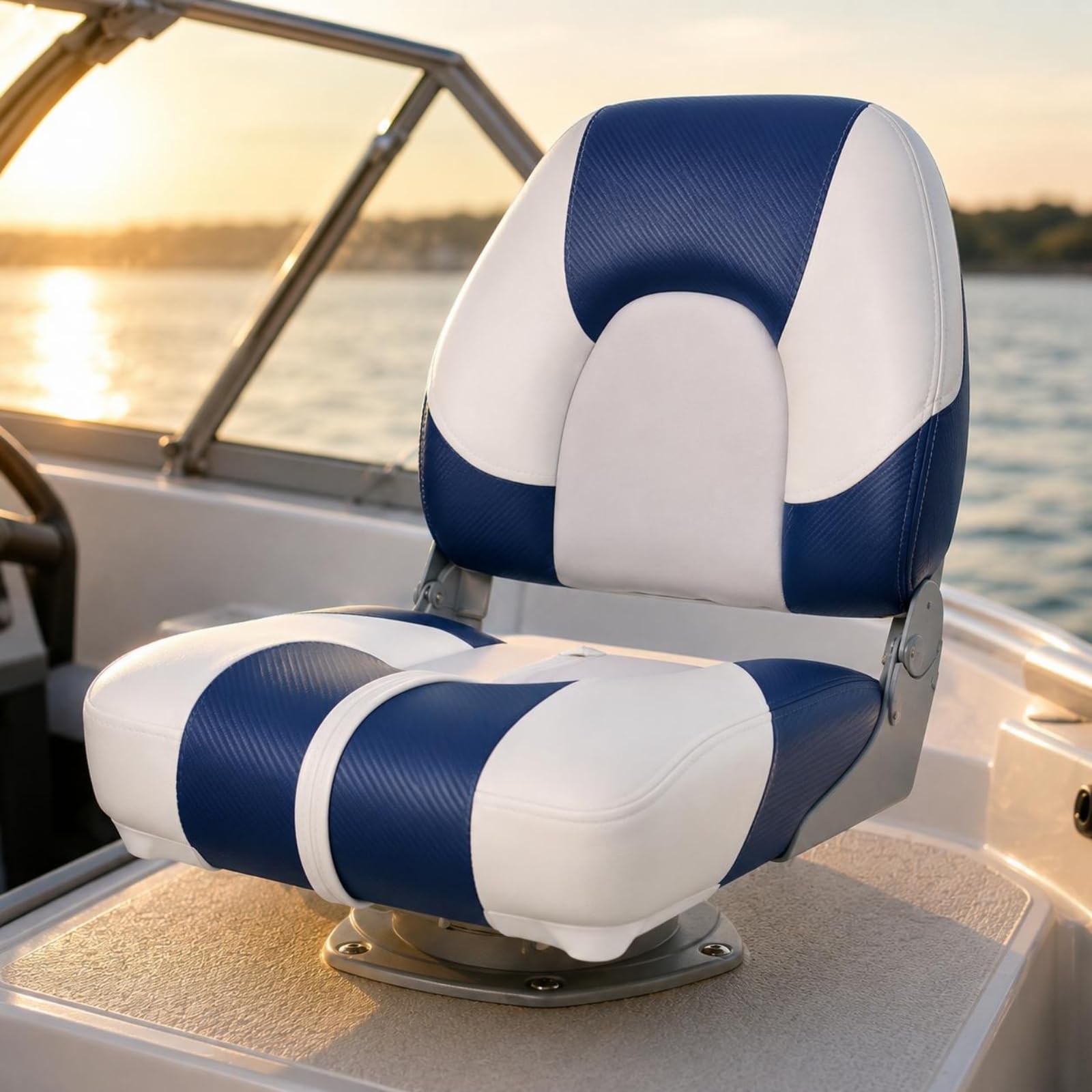Sedile Barca Pieghevole Sedia Marina Low Back Seduta Imbarcazione Poltroncina Nautica con Design Compatto Schienale Imbottito Rivestimento in Pelle Pu, Nero