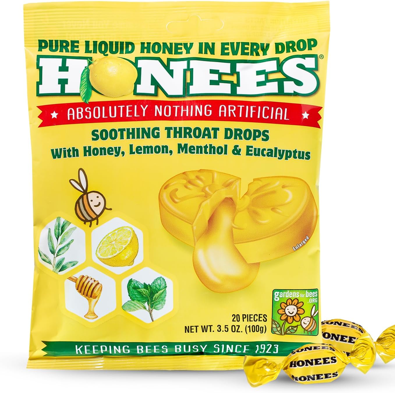 Honey Lemon Menthol Cough Drops, 20 Count Bag