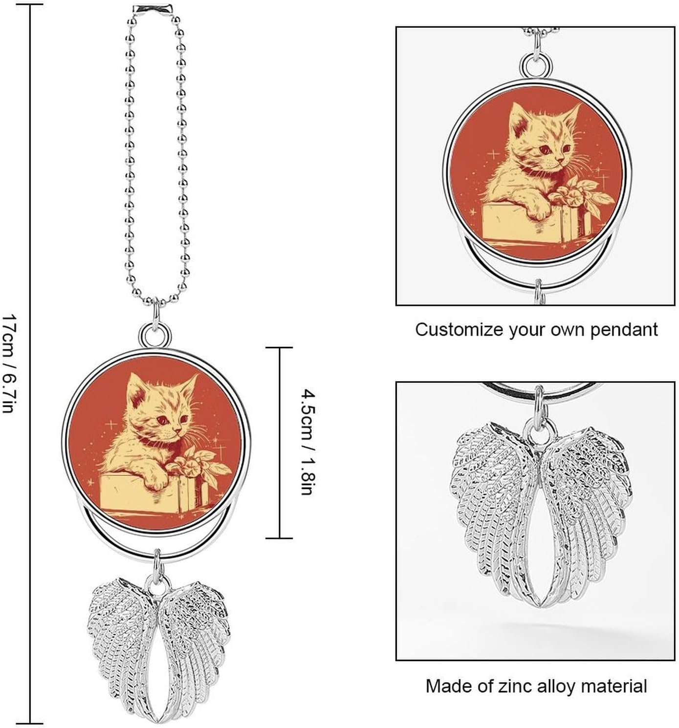 Cat Lying on The Box Angel Wings Car Pendant, Car Interior Ornament image 2