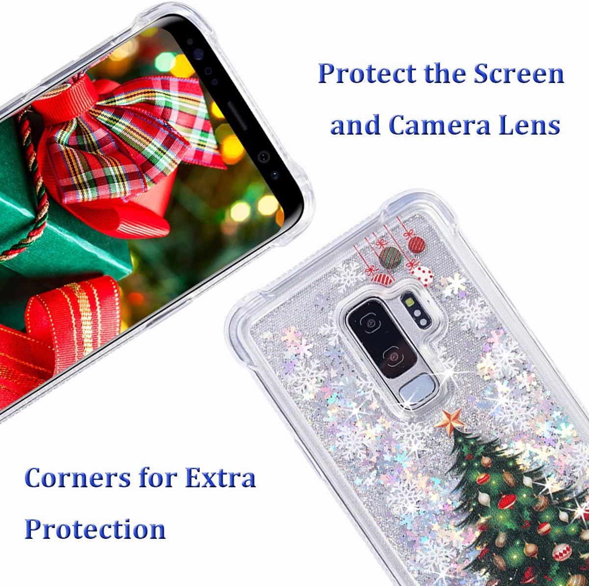 FLOCUTE Galaxy S9 Plus Case, Galaxy S9 Plus Chrismas Glitter Case Bling Sparkle Floating Liquid Soft TPU Cushion Luxury Fashion Girly Women Cute Case for Samsung Galaxy S9 Plus (Christmas Tree)