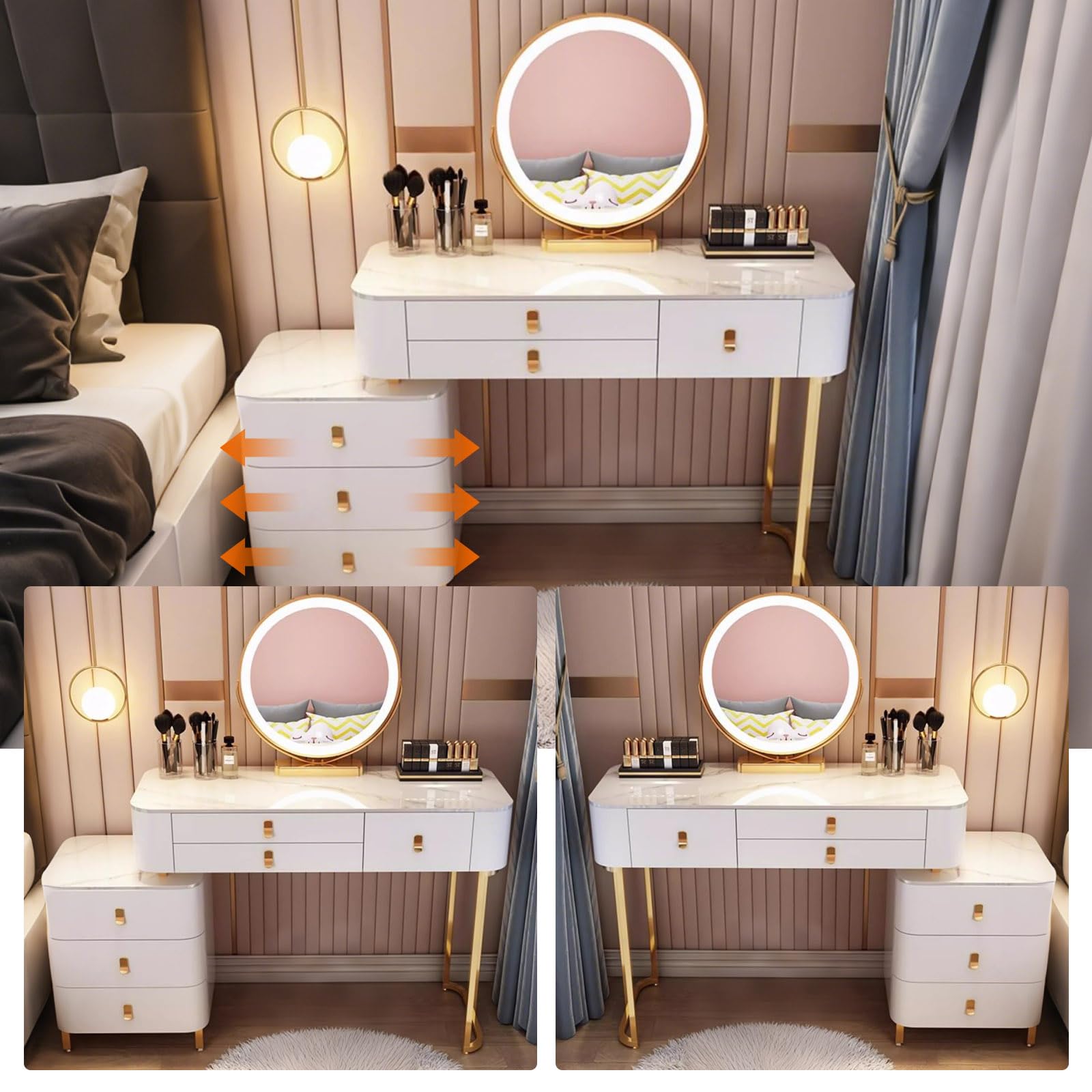 LED Make-up Vani Set mit Sto Ders Schminktisch mit Samtstuhl Slish Schlafzimmer Make-up Schreibtisch für Frauen und Mädchen