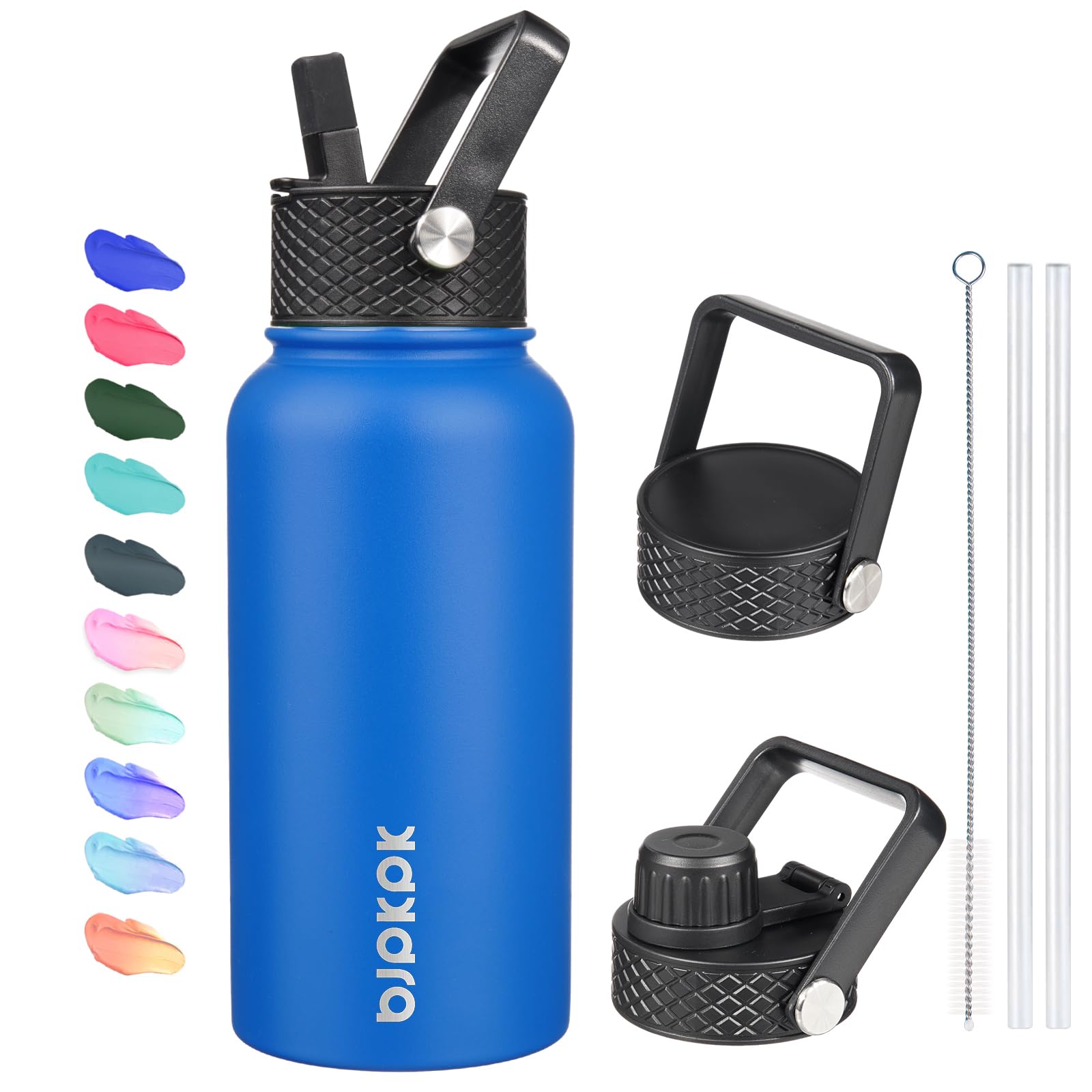 BJPKPKInsulated Water Bottles with Straw Lid, 27oz Stainless Steel Water Bottle with 3 Lids, Leak Proof BPA Free Metal Thermos Mug, Sports Water Bottle Keep Cold & Hot- Sapphire