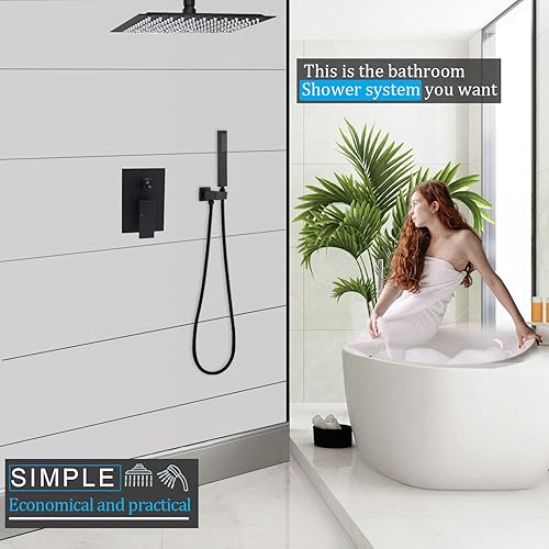 Miniatura 4 de NPYSVSSS Sistema de ducha de lluvia de cuerpo completo negro mate de 16 pulgadas para montaje en techo de doble función, juego de grifo de ducha con