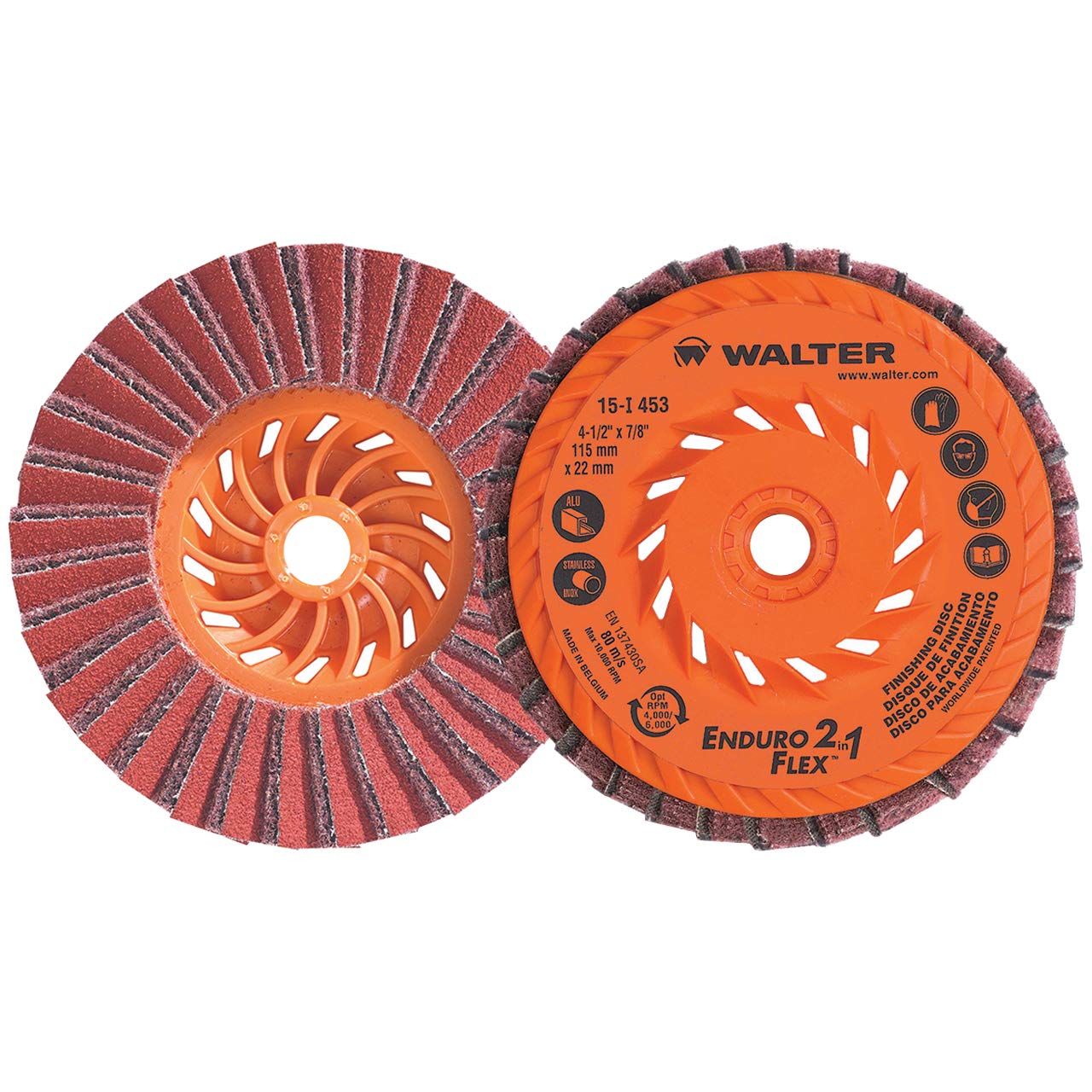 Walter 15I453 4-1/2x5/8-11 Enduro-Flex 2-in-1 Spin-On Finishing Flap Disc Type 27S, 10 Pack