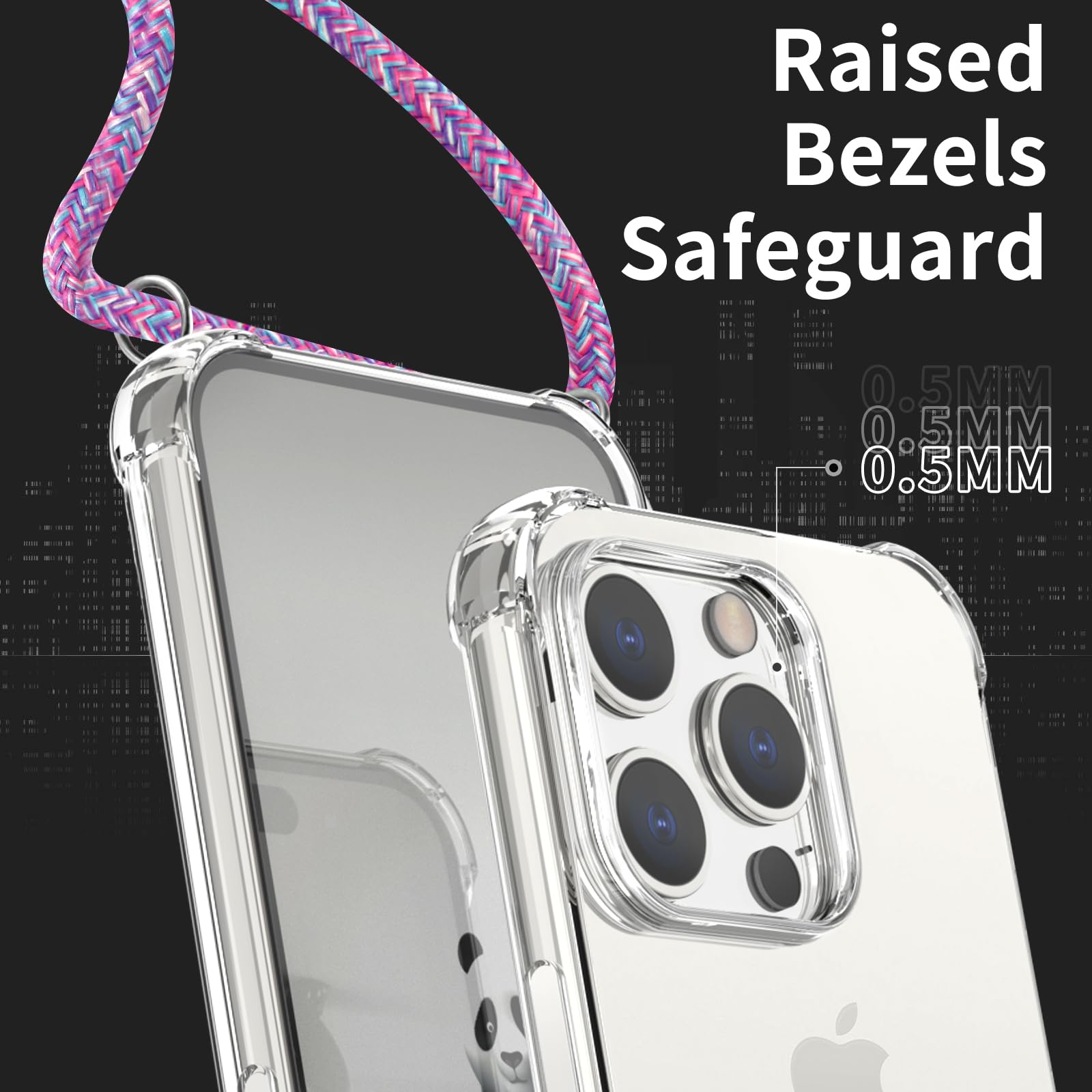 CAROKI Custodia a tracolla per iPhone 15 Pro, custodia per cellulare con collana con cinturino in morbido TPU trasparente trasparente per iPhone 15 Pro, con cordino da collo, con unicorno