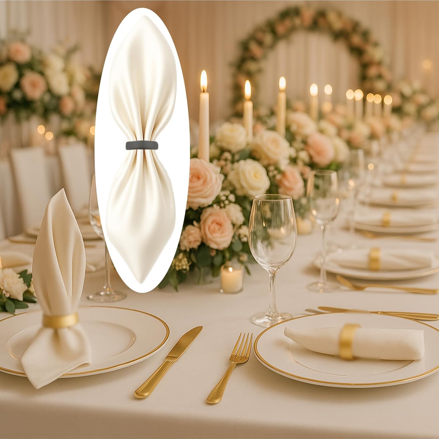 12 Pcs Stainless Steel Napkin Rings - Black Napkin Holder(Semicircle) image 4