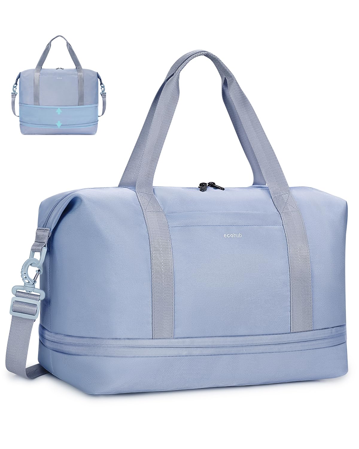 ECOHUB Bolsa Viaje 40x30x20 Expansible, para Ryanair Vueling Wizzair, Equipaje de Mano Impermeable, Húmedo Extraíble, Bolsos Maternidad Hospital, Bolsa Deporte Mujer, Patente Pendiente (Gris)