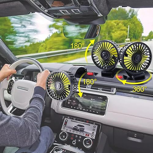 Miniatura 2 de Ventilador de triple cabezal para automóvil, CA portátil para automóvil con rotación de 360 para encendedor de cigarrillos para automóvil, RV y SUV
