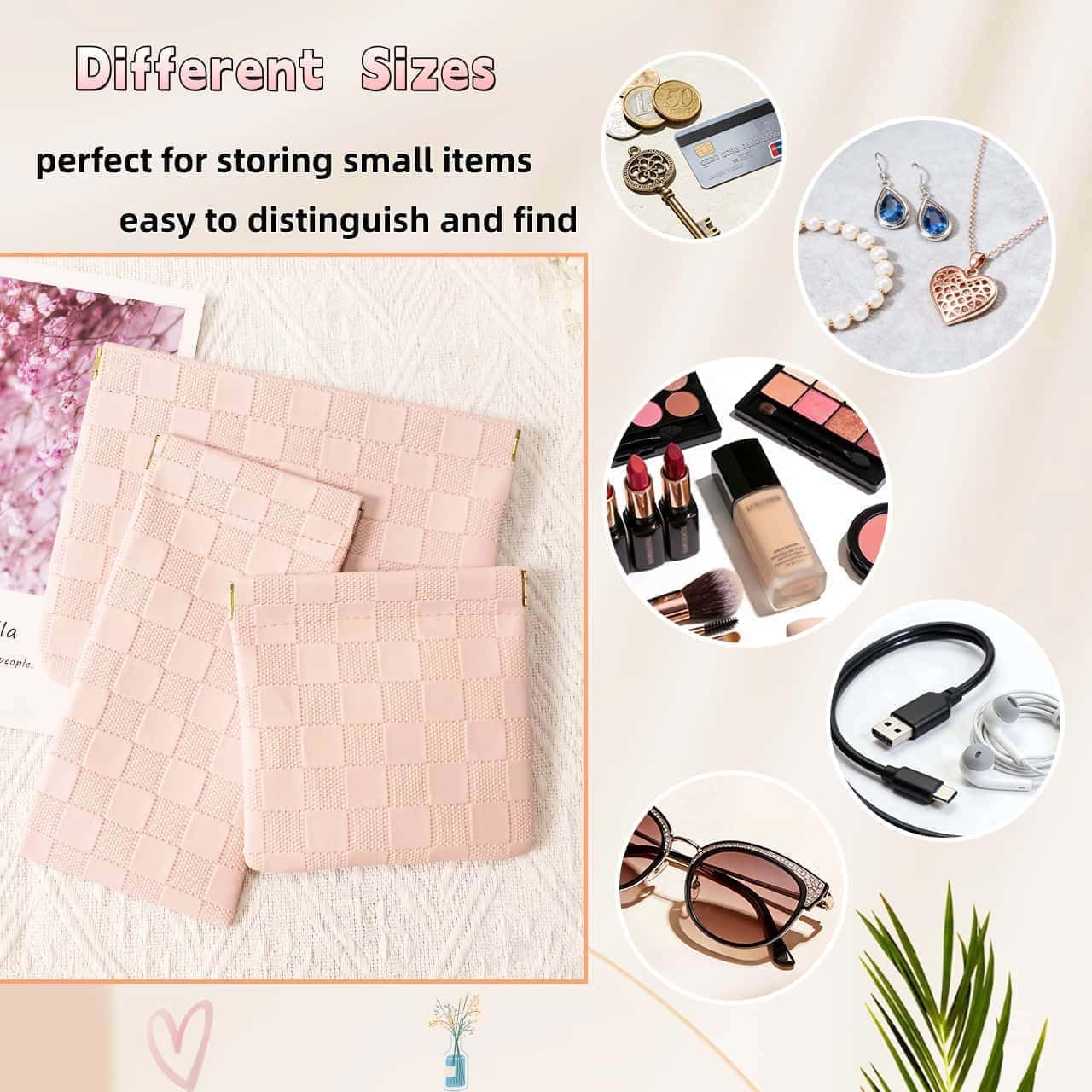 Small Makeup Bag for Purse, Pencil Case, Mini Cosmetic Bags for Women, Coin Purse Organizer, Lipstick Cosmetic Accessories Organizer, Small Travel Kit Storage Pouch (Multi-size-Black)
