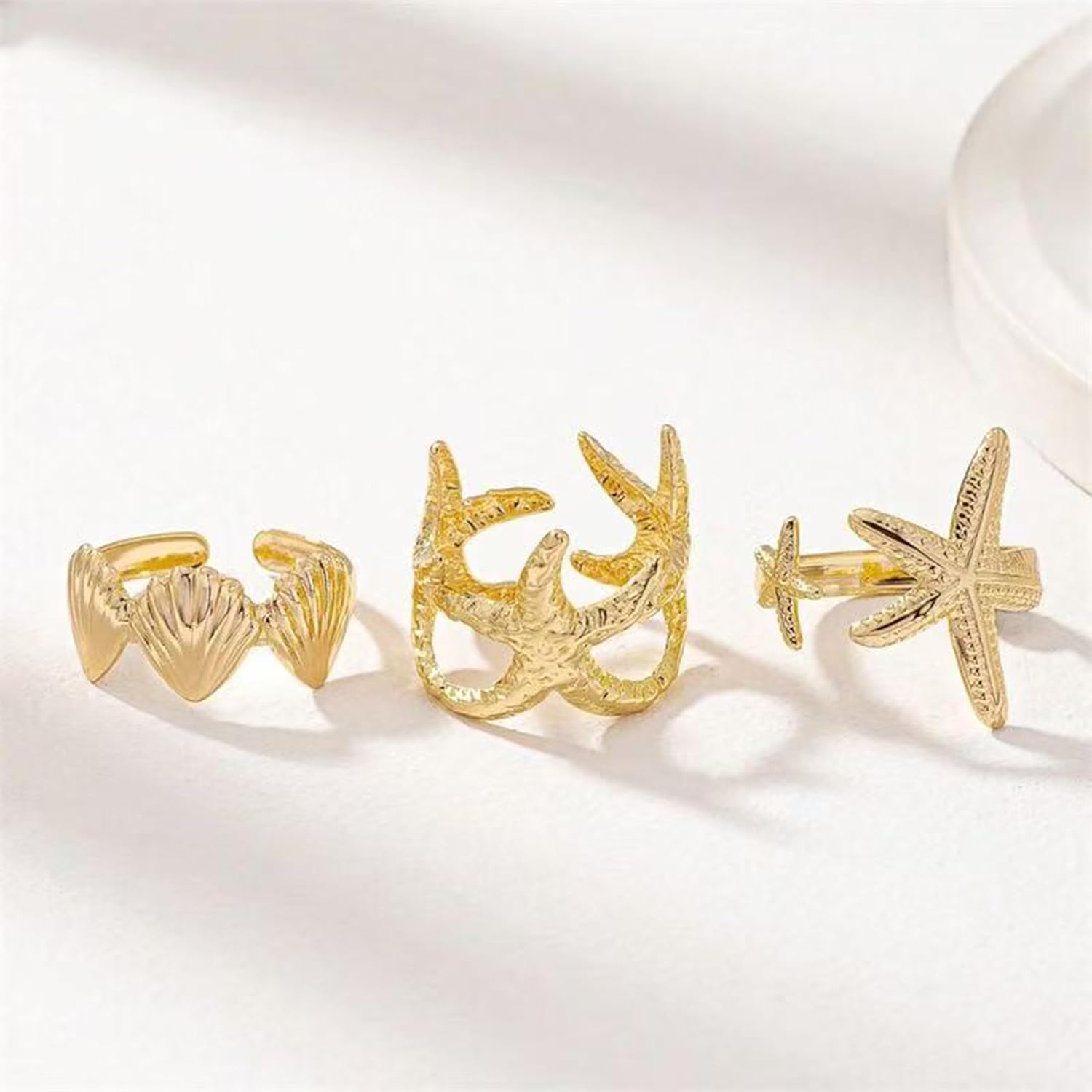 Harry and Henry 3PCS Gold Starfish Statement Ring for Women Chunky Shell Stackable Jewelry Gifts - Image 7