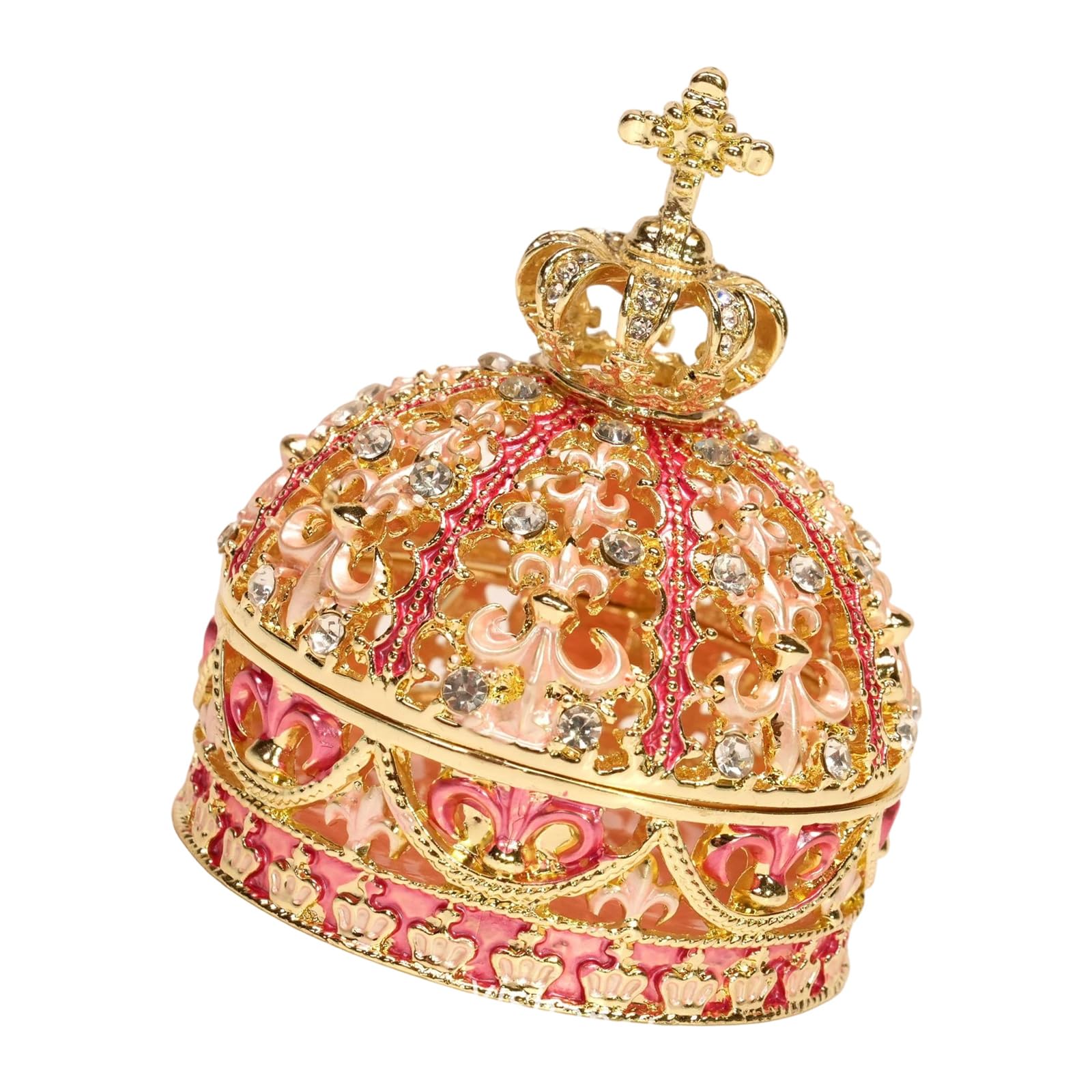 MCAOAL Crown Trinket Organizer Box, Lidded Metal Jewelry Storage with Color Finish for Dresser, Shelf and Vanity Accent Metal Jewelry with Color Detail for Vanity