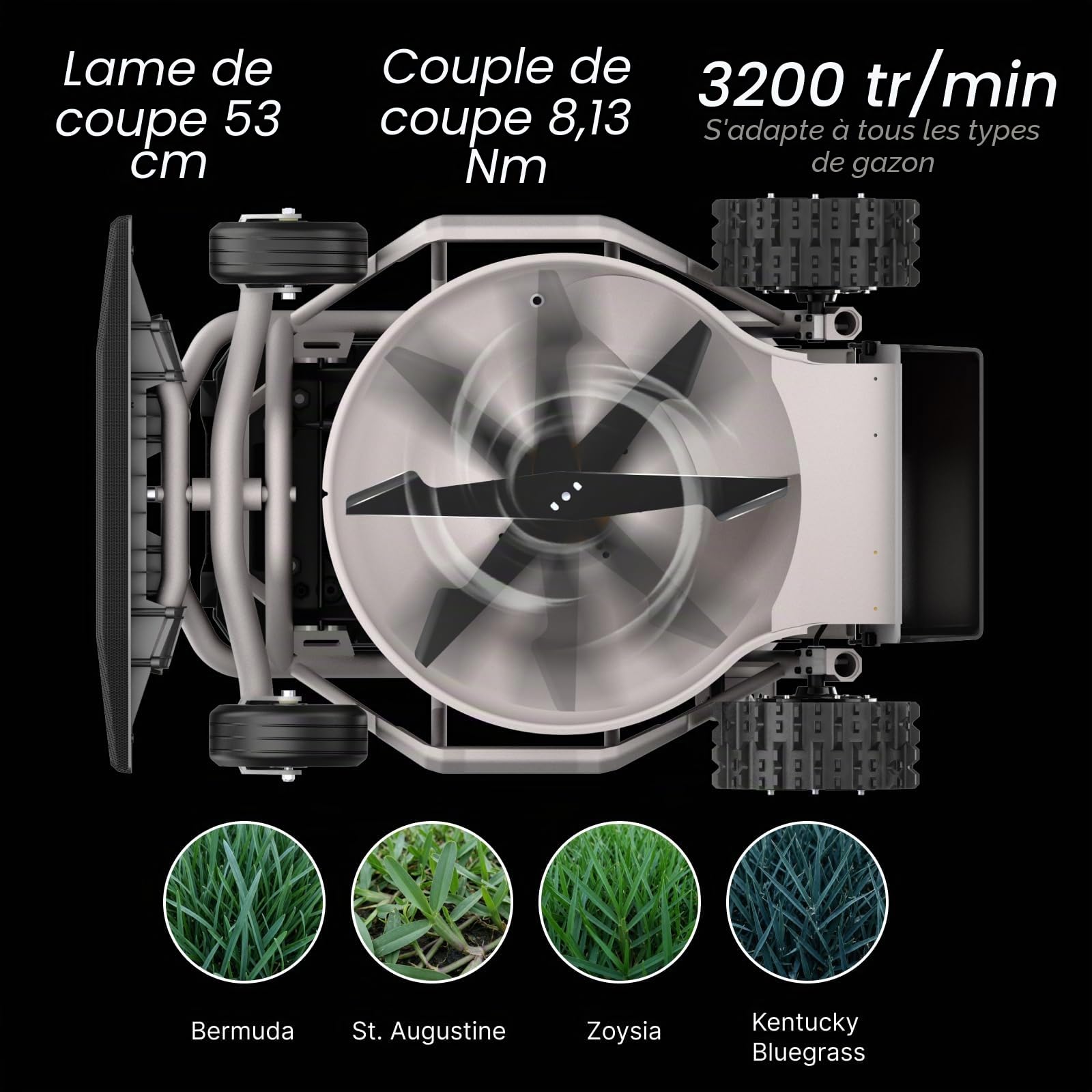 Mowrator S1 2WD 12Ah Tondeuse télécommandée 53 cm 24°(45%) 3 Saisons | Entretien quotidien, lame mulching incluse, hauteur 4,5–11,6 cm, jusqu'à 3 000 m², prêt à l'emploi