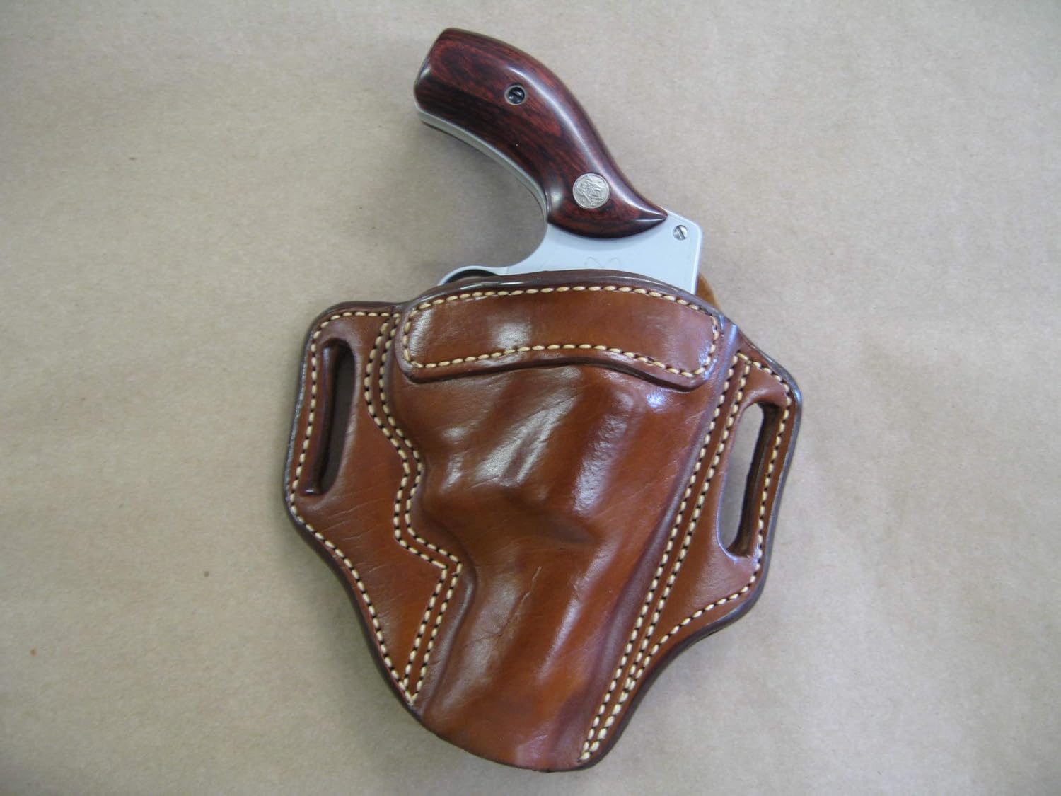 Azula Leather 2 Slot Molded Pancake Belt Holster for Smith & Wesson S&W 36, 60, 640, 642, 442 TAN RH