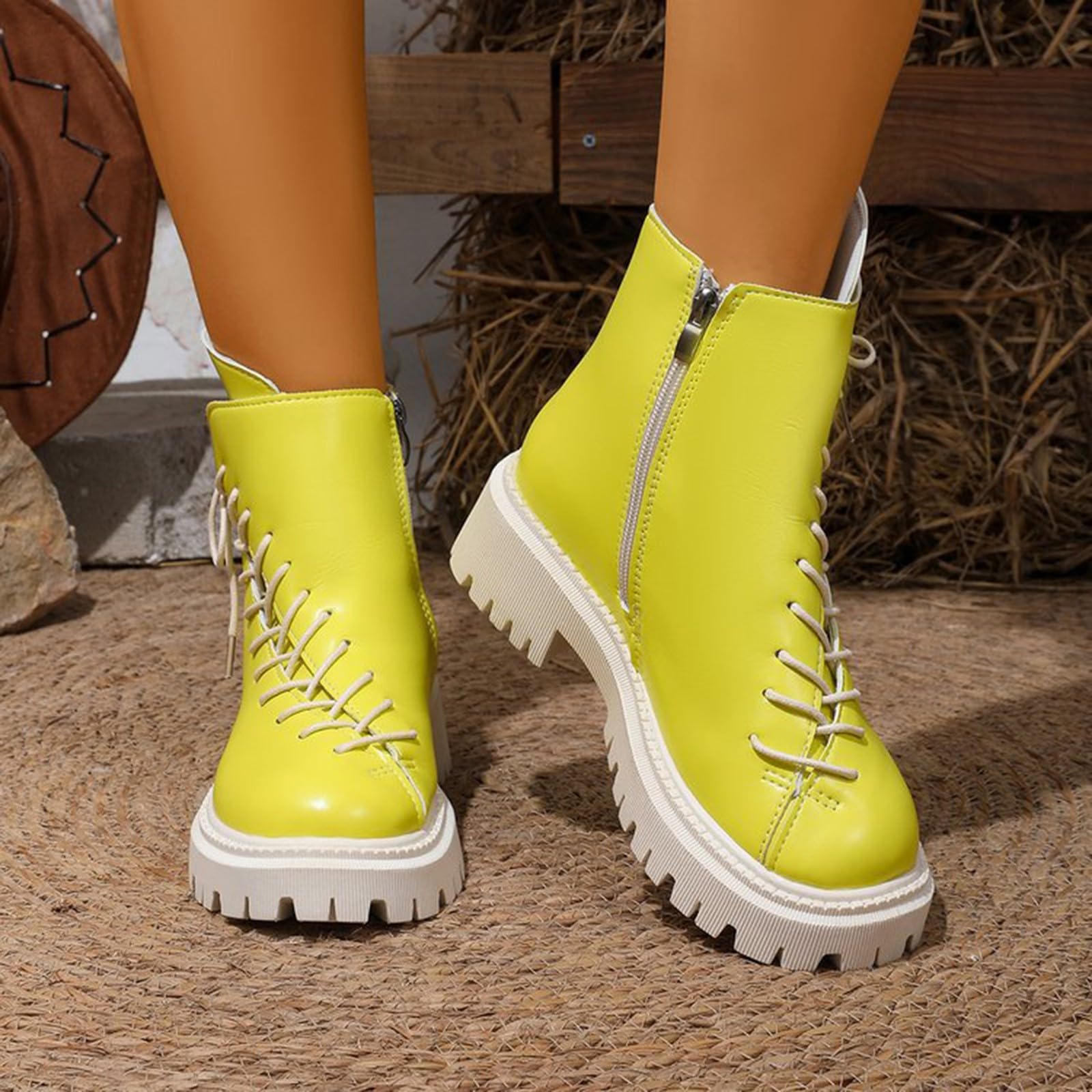 Botines de piel con cordones para mujer, con tacón de bloque