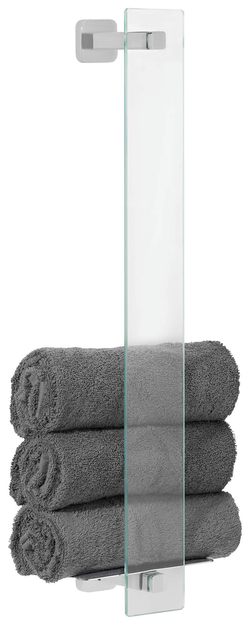 tesa ESTEETIC wieszak na ręczniki dla gości, w zestawie z roztwór klejowy, szlachetne wzornictwo, wygląd stali nierdzewnej, 127 mm x 180 mm x 667 mm
