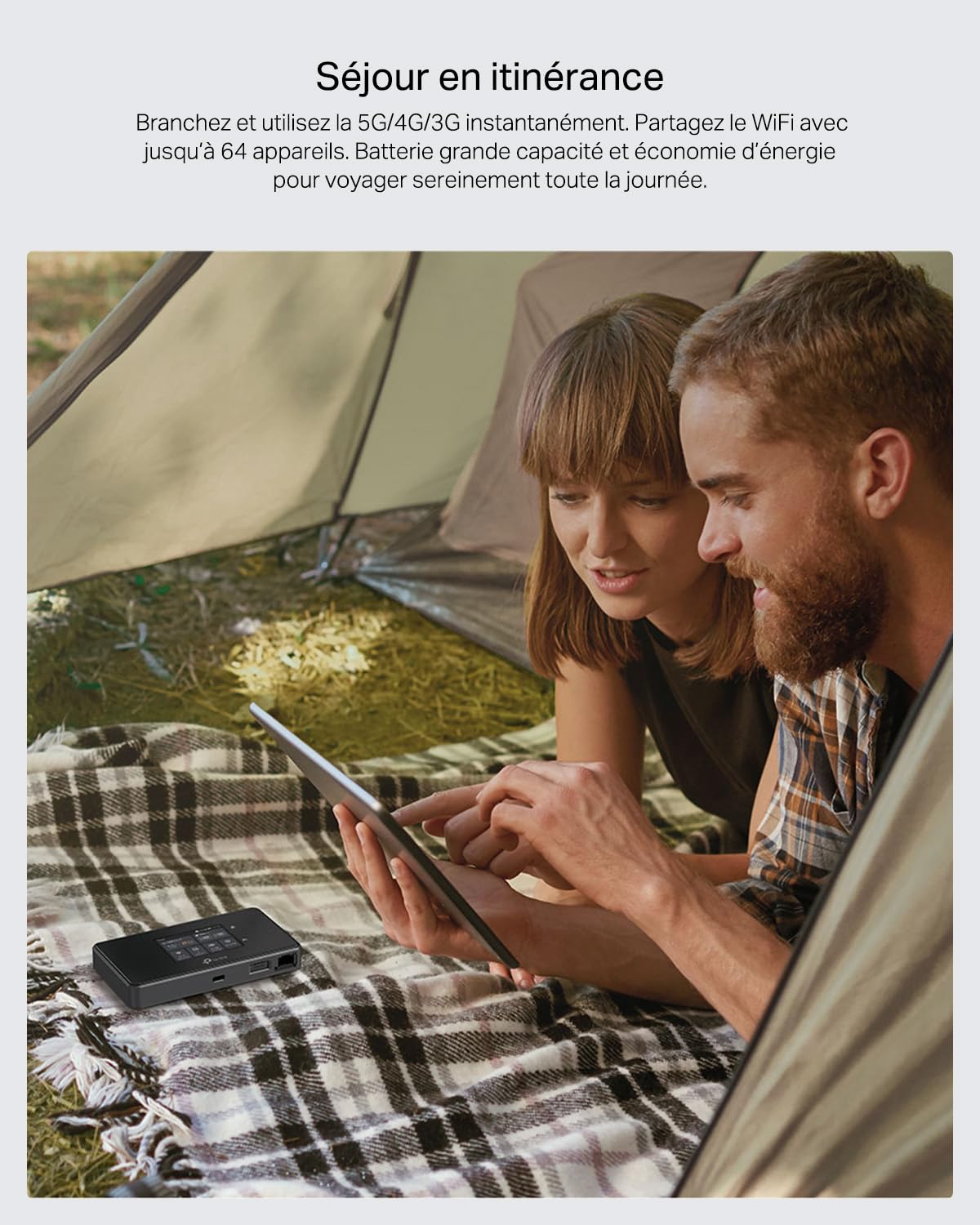 TP-Link M8550 Routeur Mobile 5G Tri-Band, WiFi 6E AXE3600, Jusqu’à 3.4 Gbps, 32 Appareils, Batterie 4680 mAh, Antenna Ports, Écran Tactile, déverrouillé Toutes Les Nano SIM, USB-C, 1 WAN/LAN Gigabit